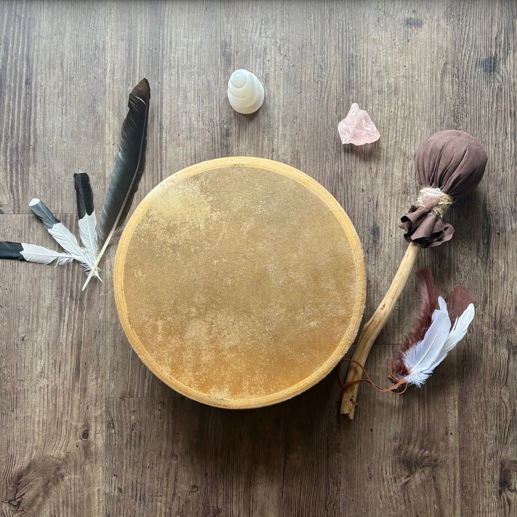 Handcrafted Shamanic Drum — Kangaroo Hide & Ash Hoop 14“