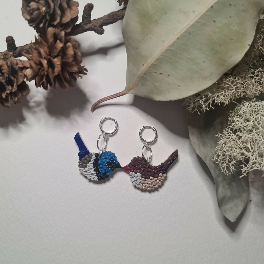 Billy and Jenny Blue Wren dangles