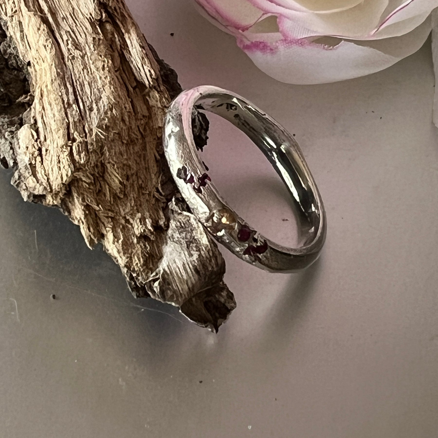 “Outback Sunsets” Sterling Silver Yellow/Pink Sapphires-Ring size “T”
