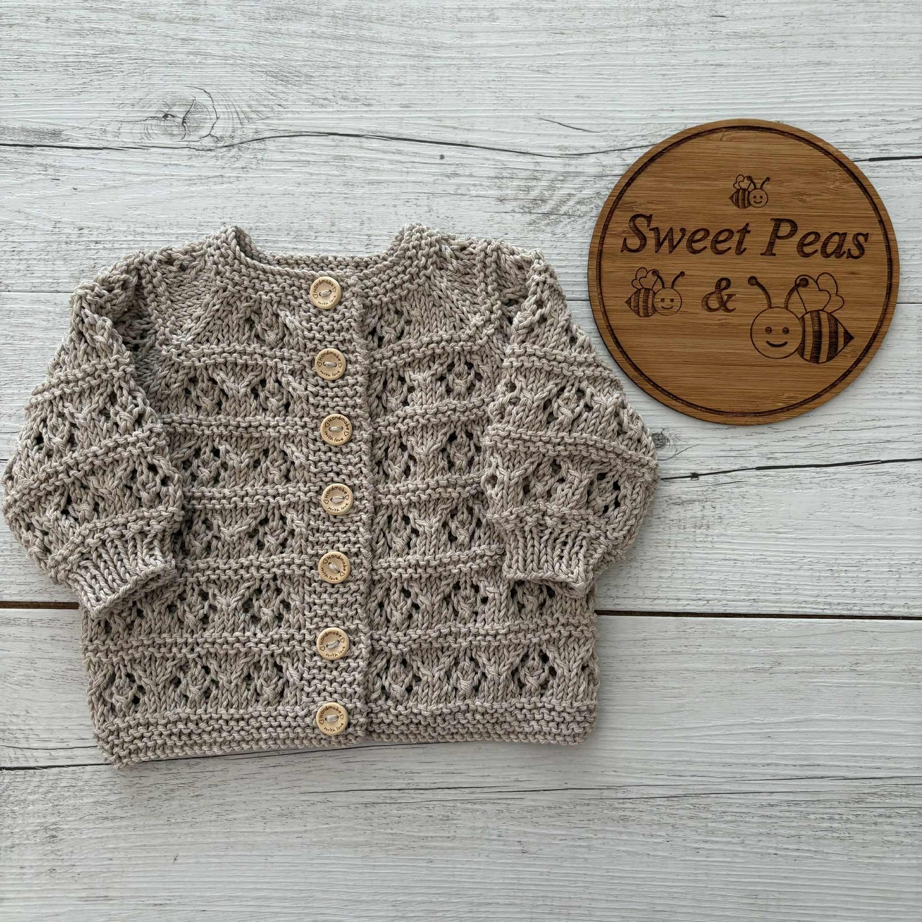 Baby Cardigan, Shorts, Scalloped Bib & Burp Cloth