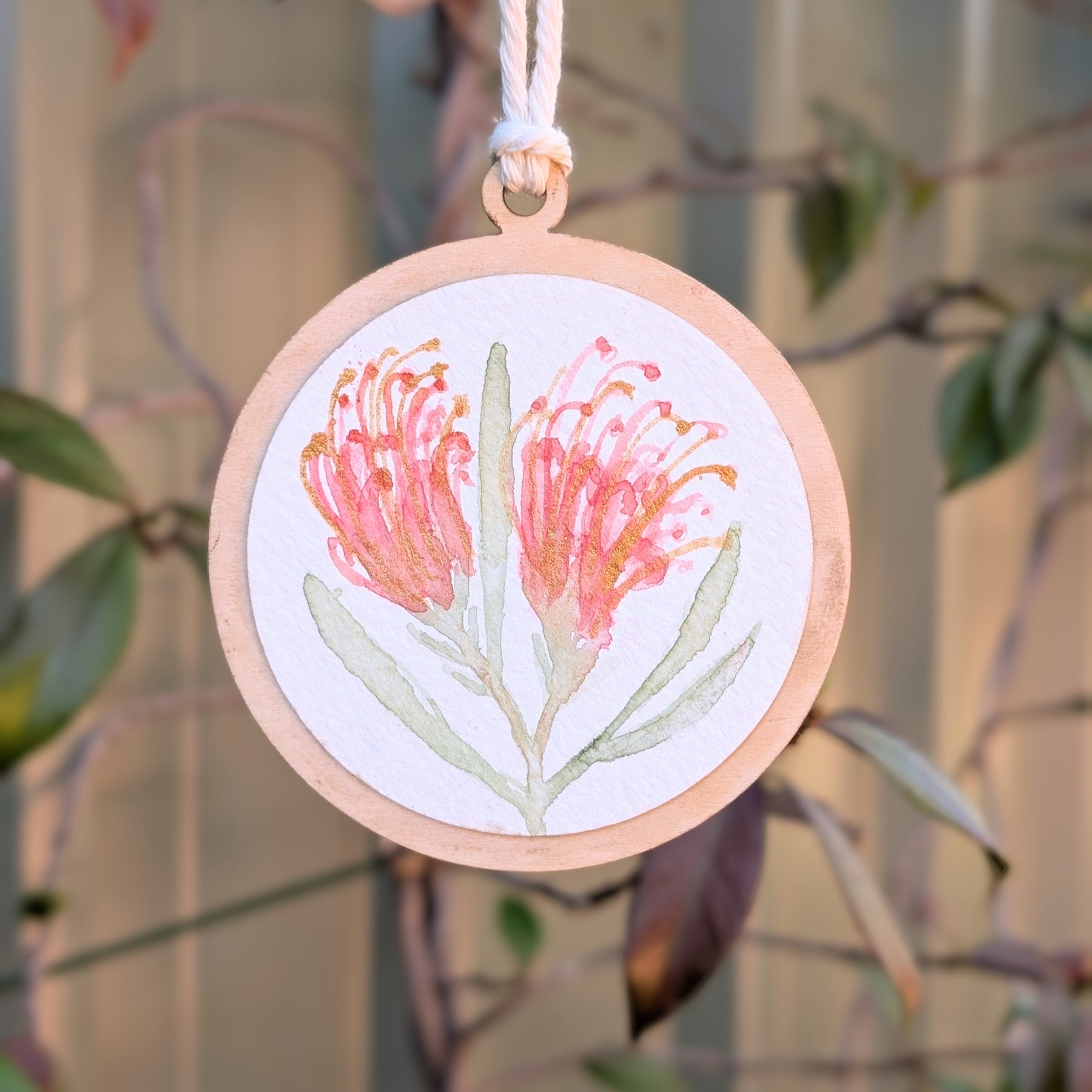 Australian Wildflower Christmas Baubles – Set of 3 | Original Watercolour on Reclaimed Timber