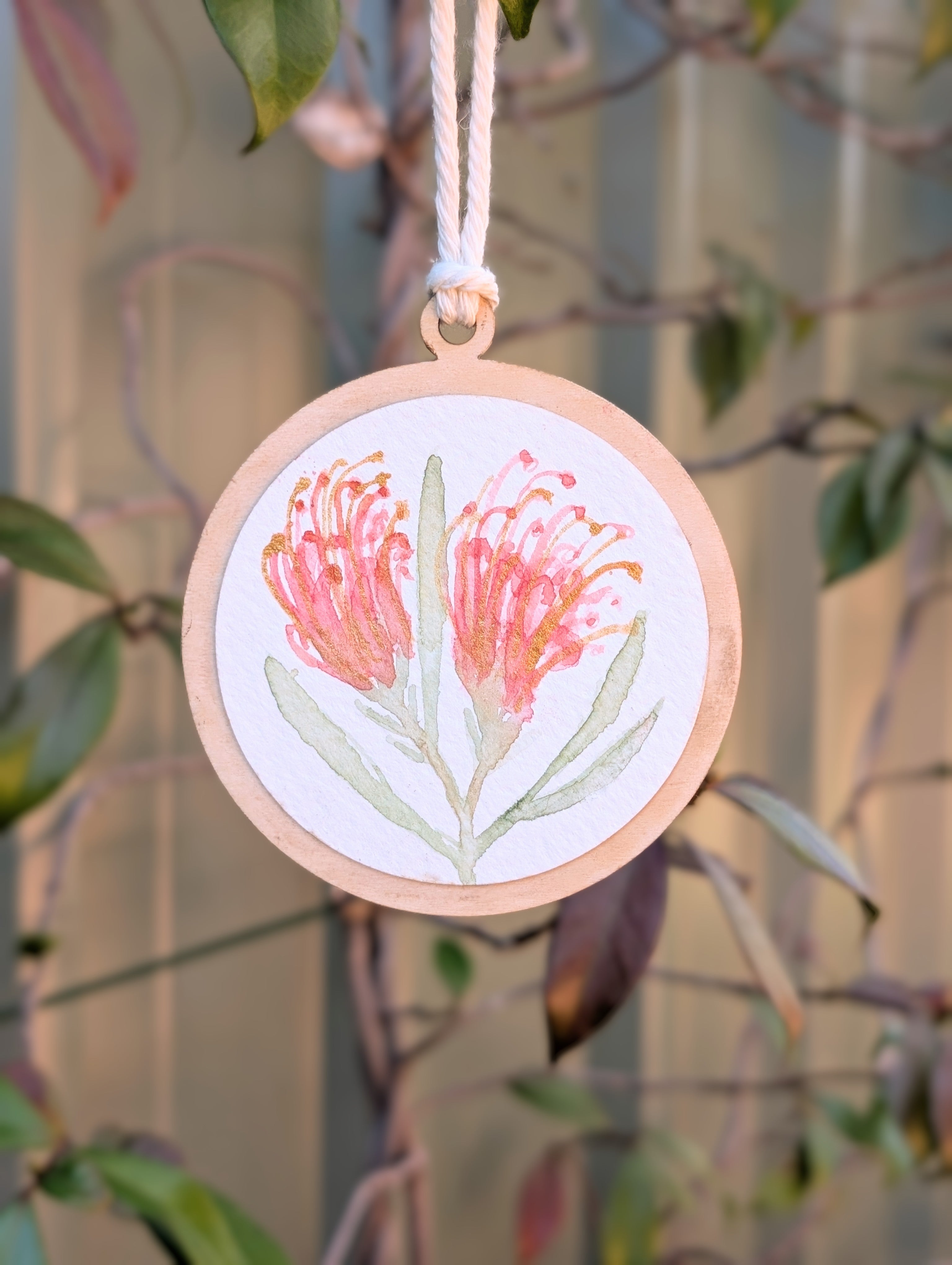 Australian Wildflower Christmas Baubles – Set of 3 | Original Watercolour on Reclaimed Timber