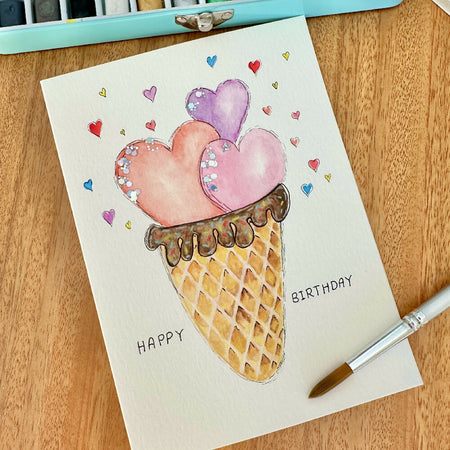 Handpainted Watercolour Greeting Cards Blank - Birthday