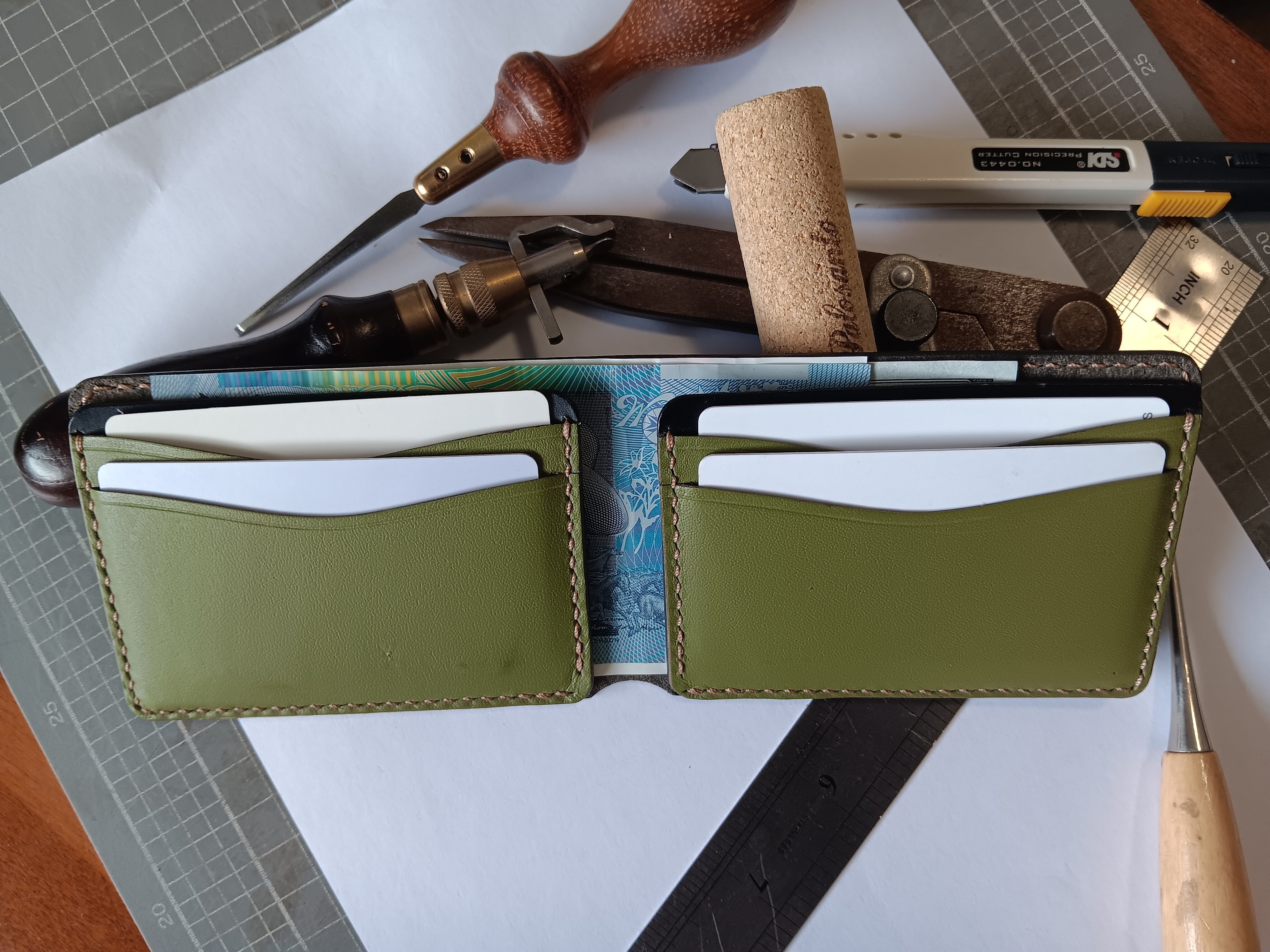 Men's Wallet Cardholder - Light Brown Stitching