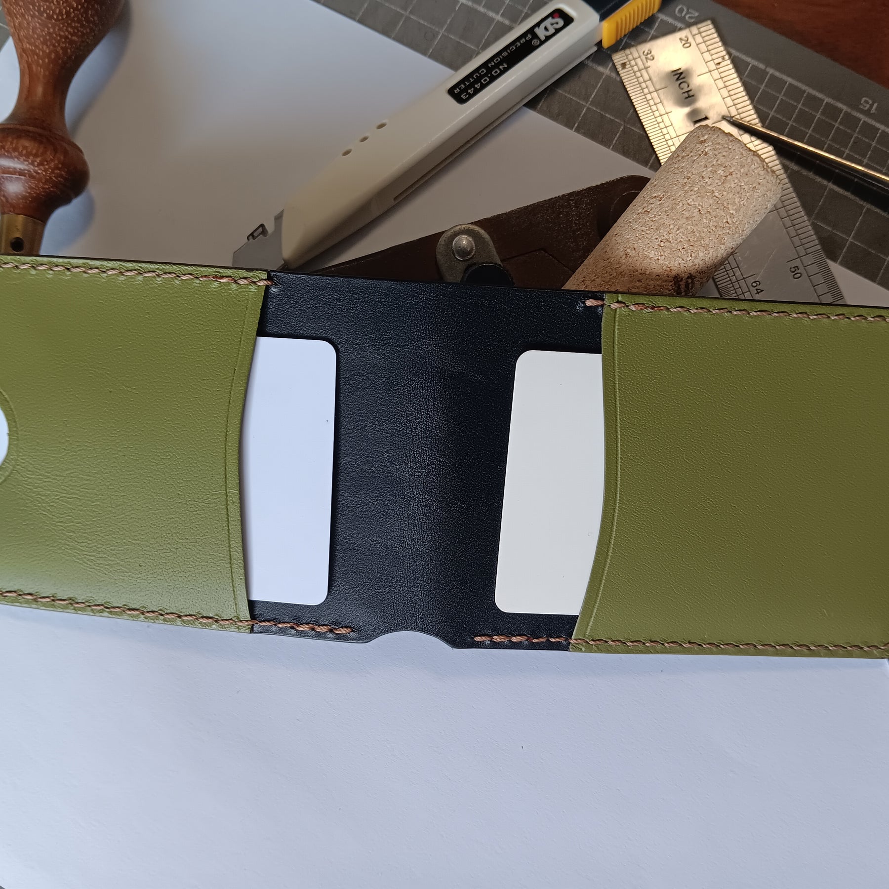 Men's Wallet Cardholder - Light Brown Stitching