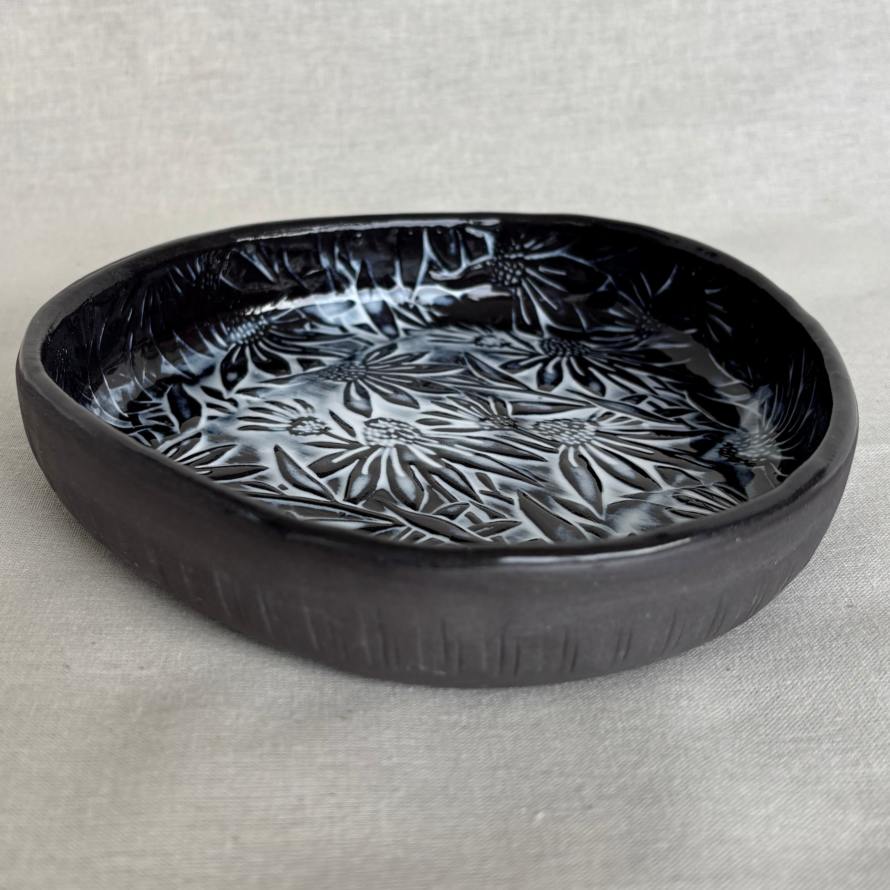Handmade Ceramic Serving Plate | Slab Built High Rimmed Plate | Modern Blate | Floral