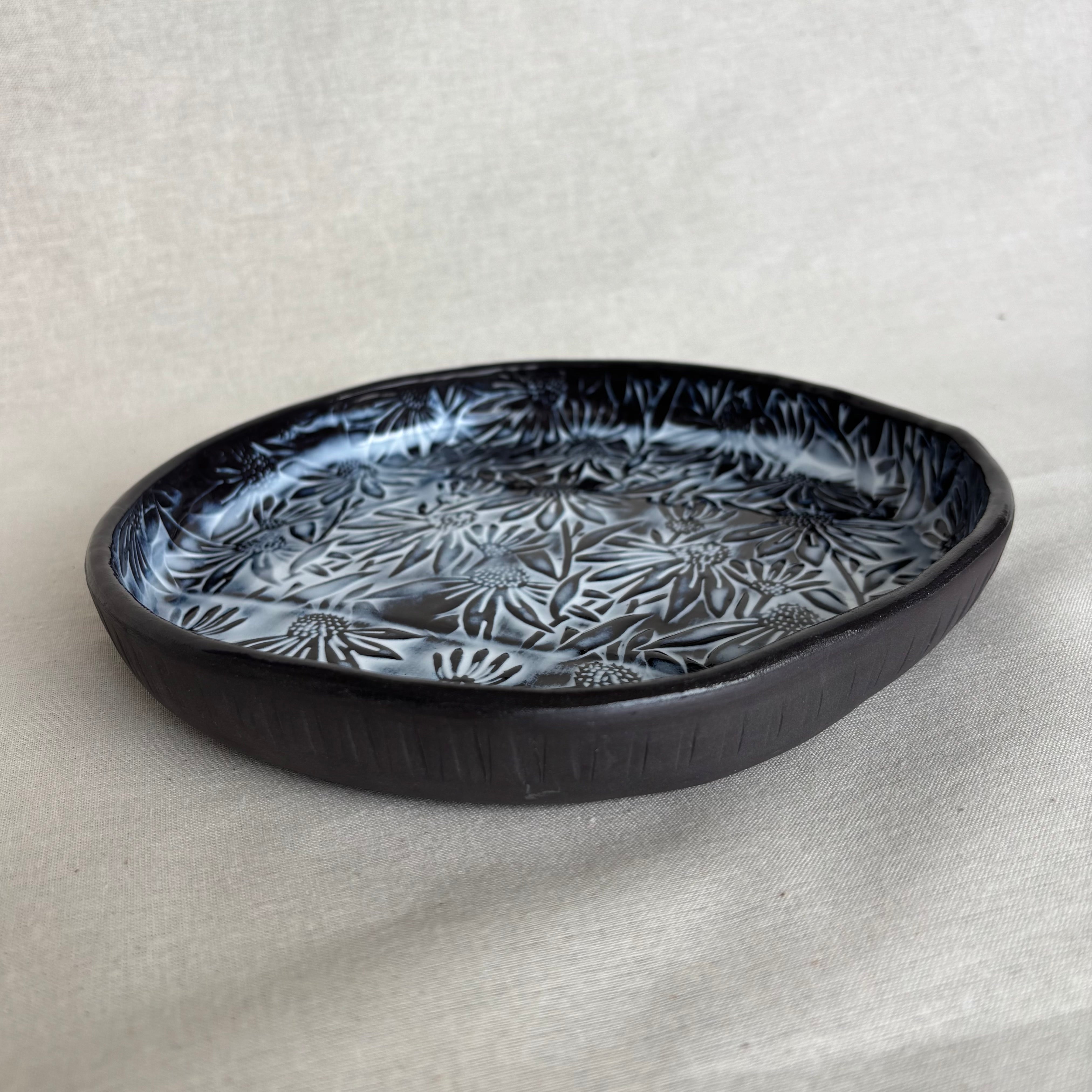 Handmade Ceramic Serving Plate | Slab Built High Rimmed Plate | Modern Blate | Floral