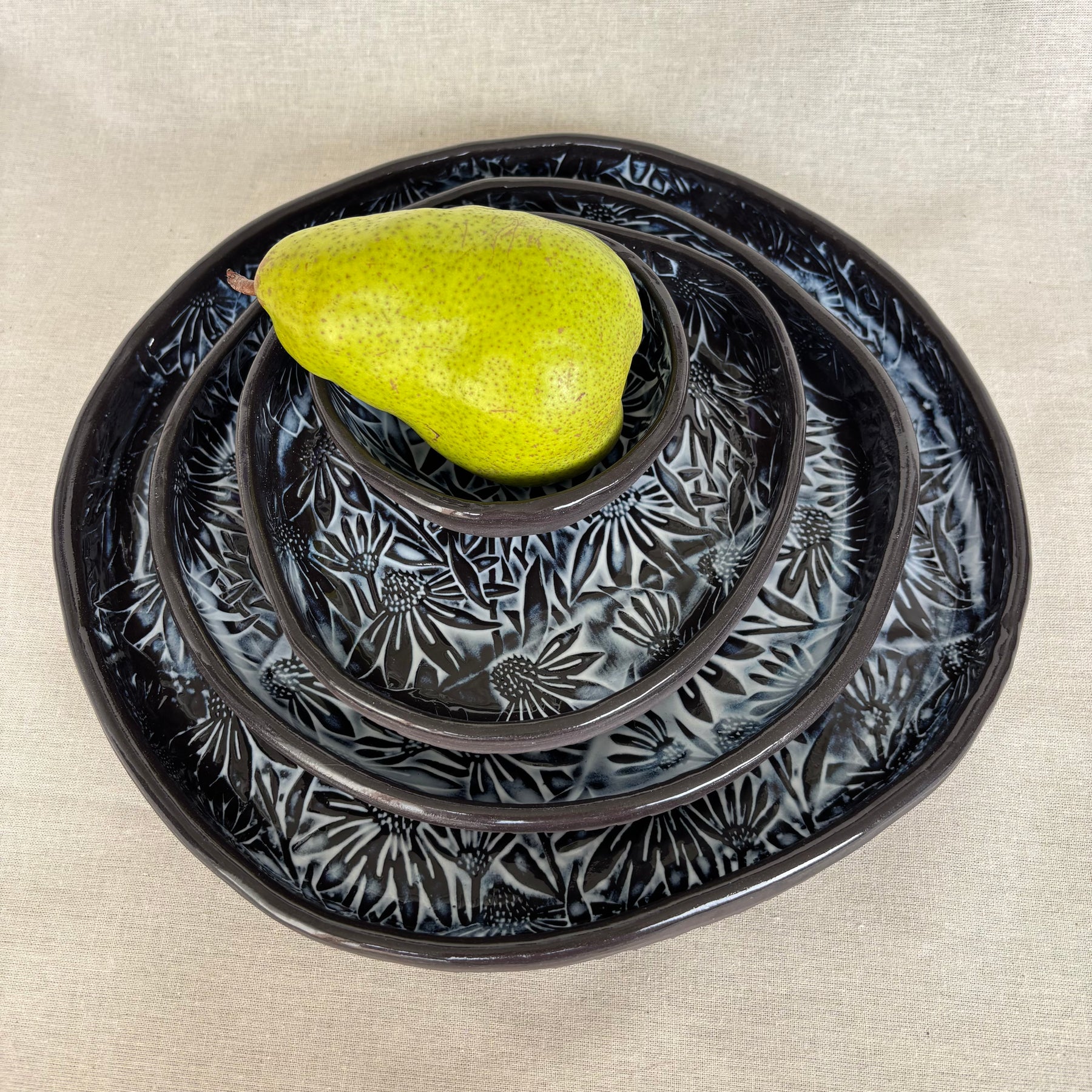Handmade Ceramic Serving Plate | Slab Built High Rimmed Plate | Modern Blate | Floral