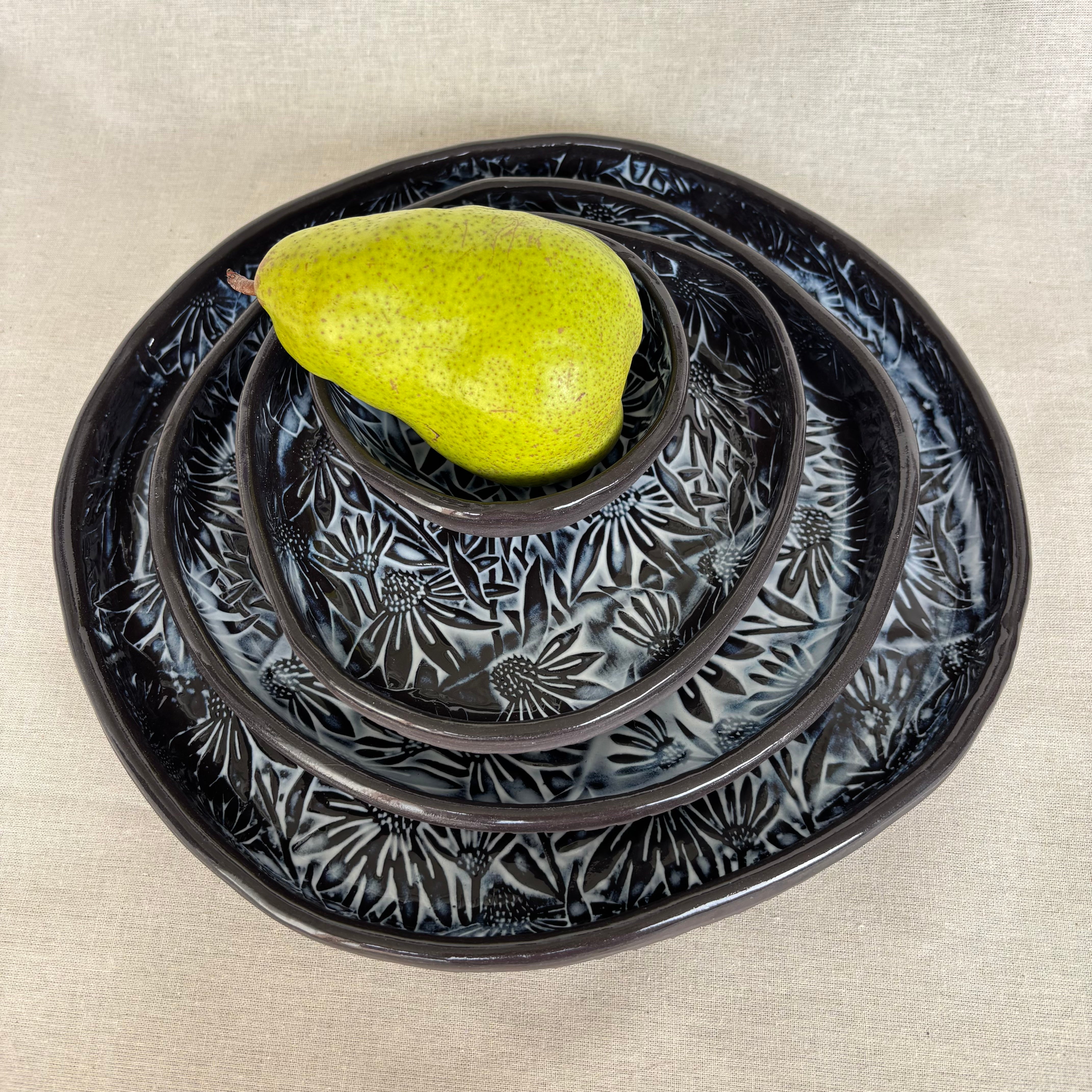Handmade Ceramic Serving Plate | Slab Built High Rimmed Plate | Modern Blate | Floral