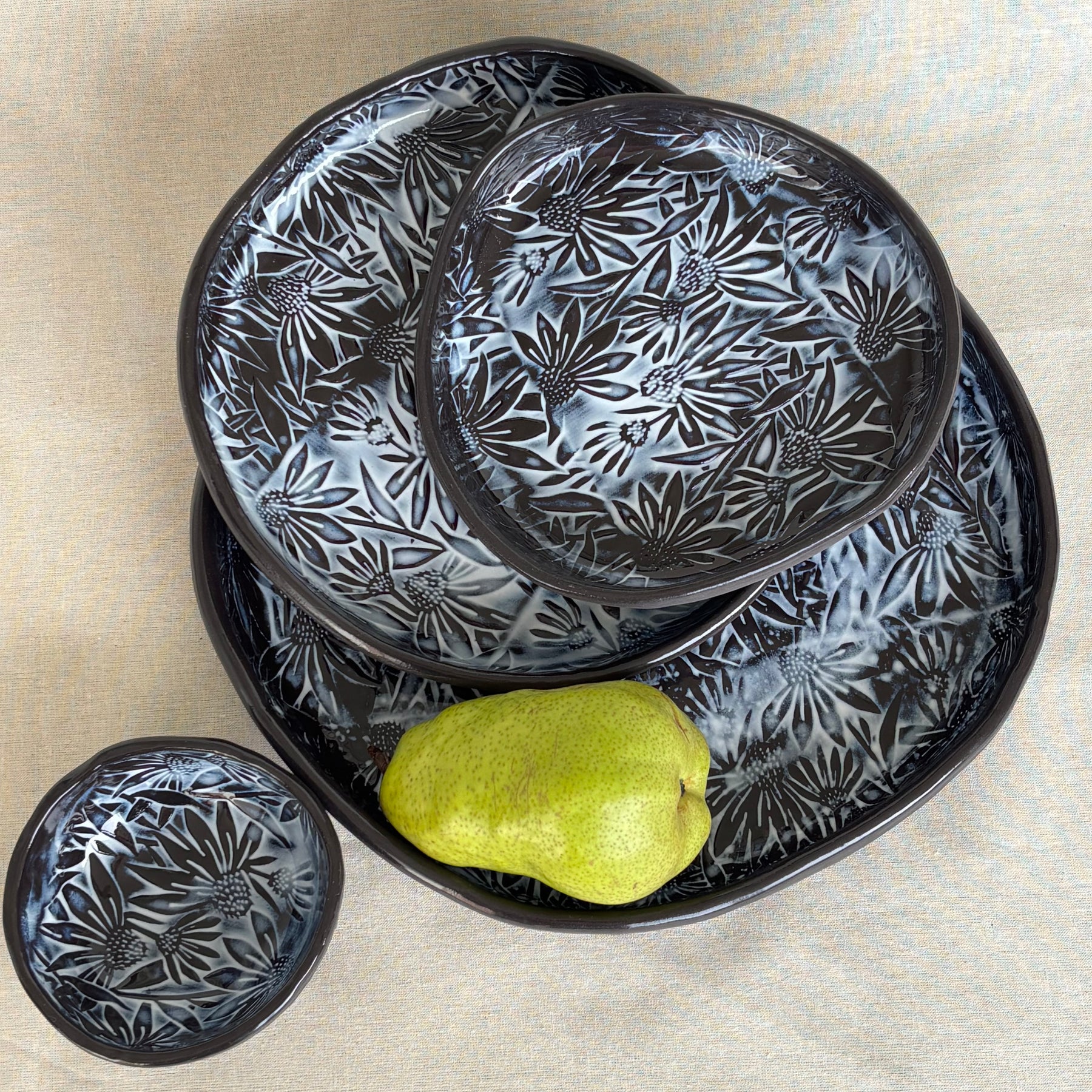 Handmade Ceramic Serving Plate | Slab Built High Rimmed Plate | Modern Blate | Floral