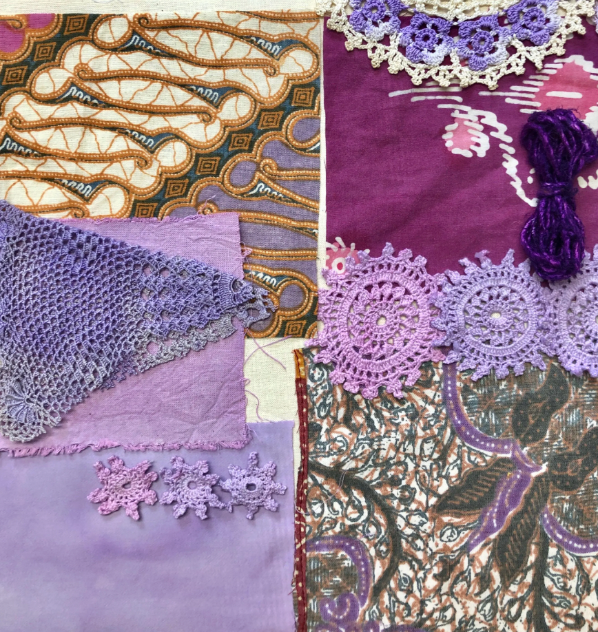 Slow Stitching Kit, Fabric Bundle - Antique Violet and Batiks