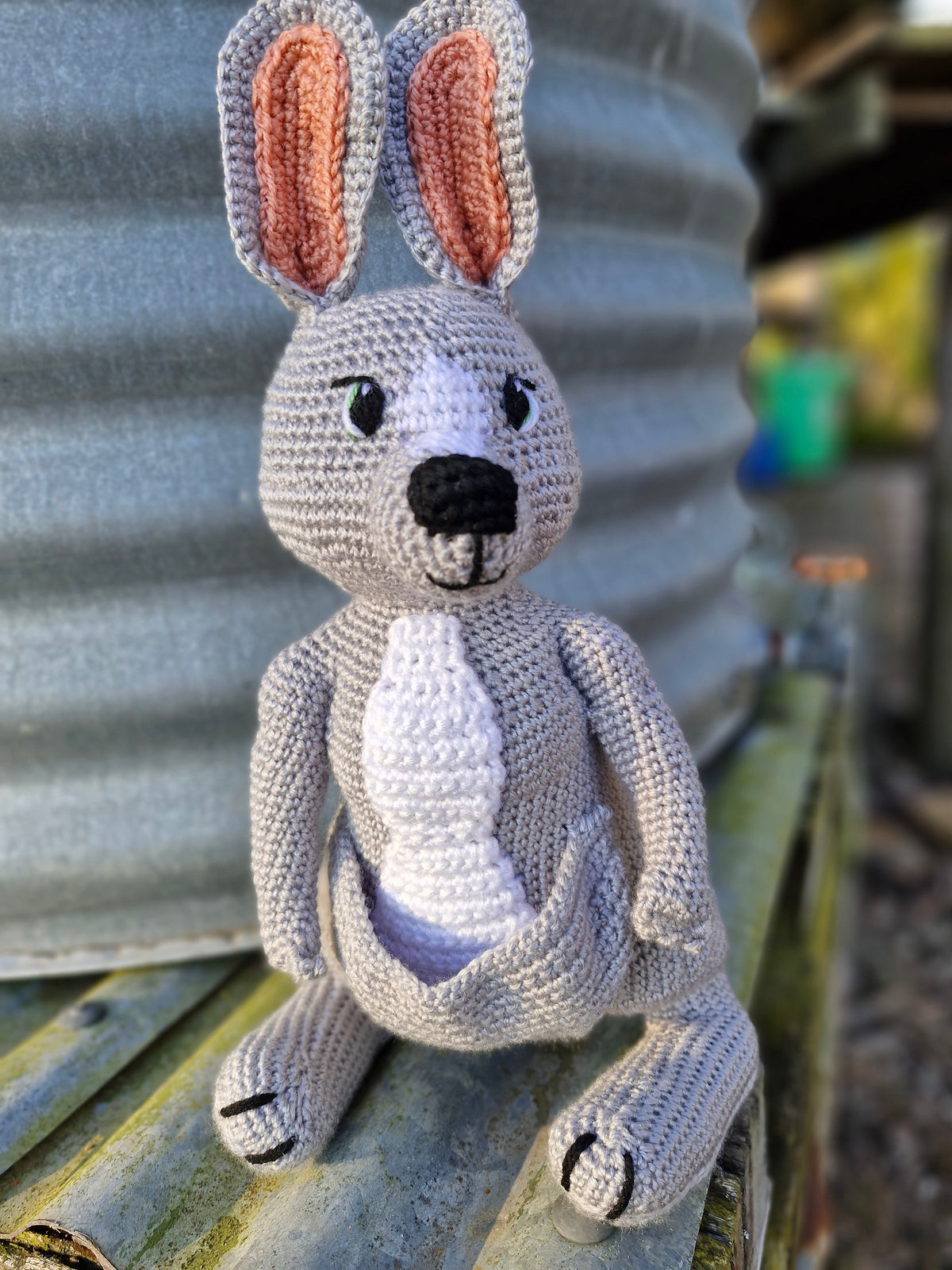 Handmade Crochet Sweet Grey Kangaroo – Made to Order