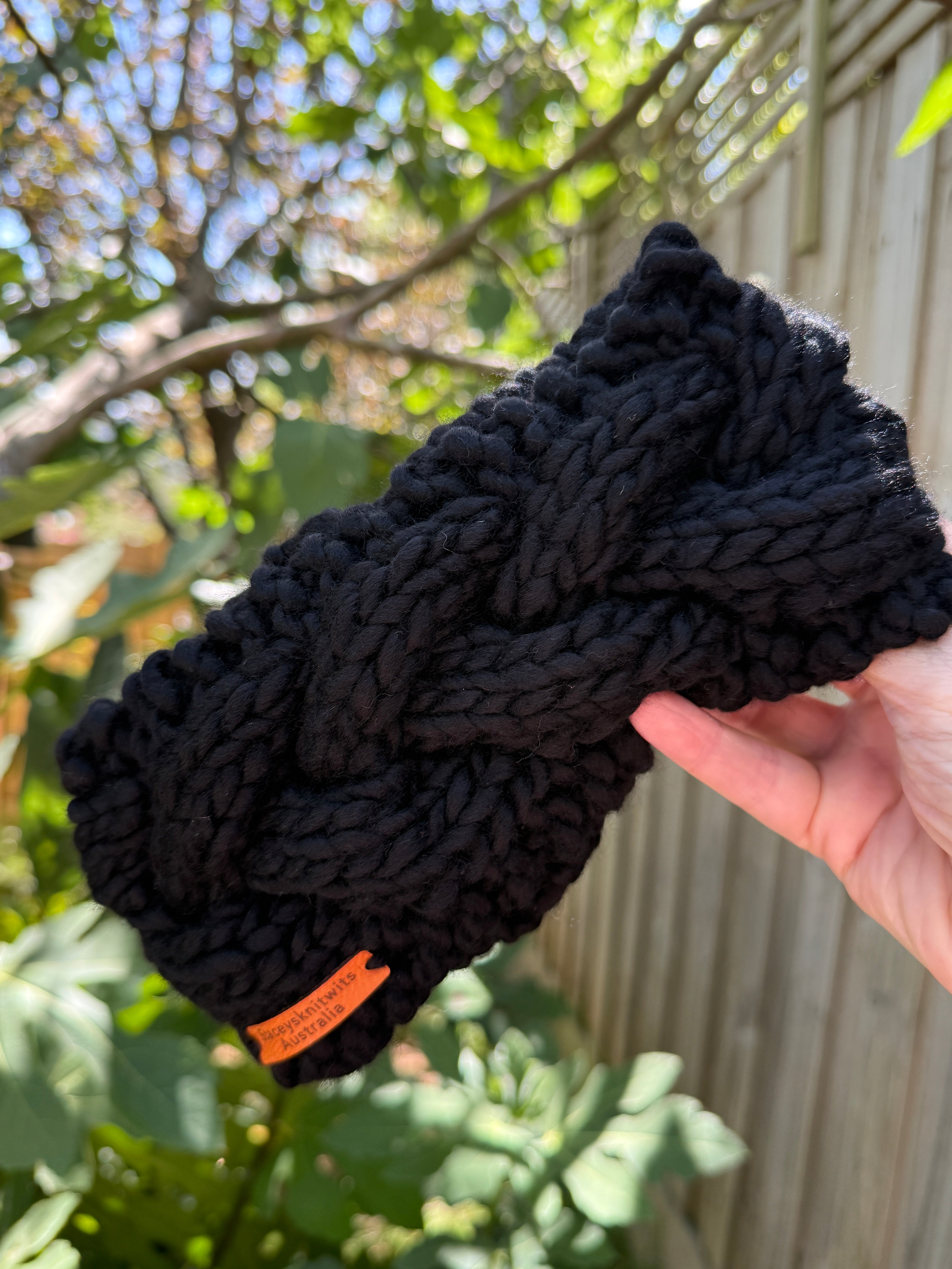 Black Merino Knitted Headband, Ladies Cable Headband
