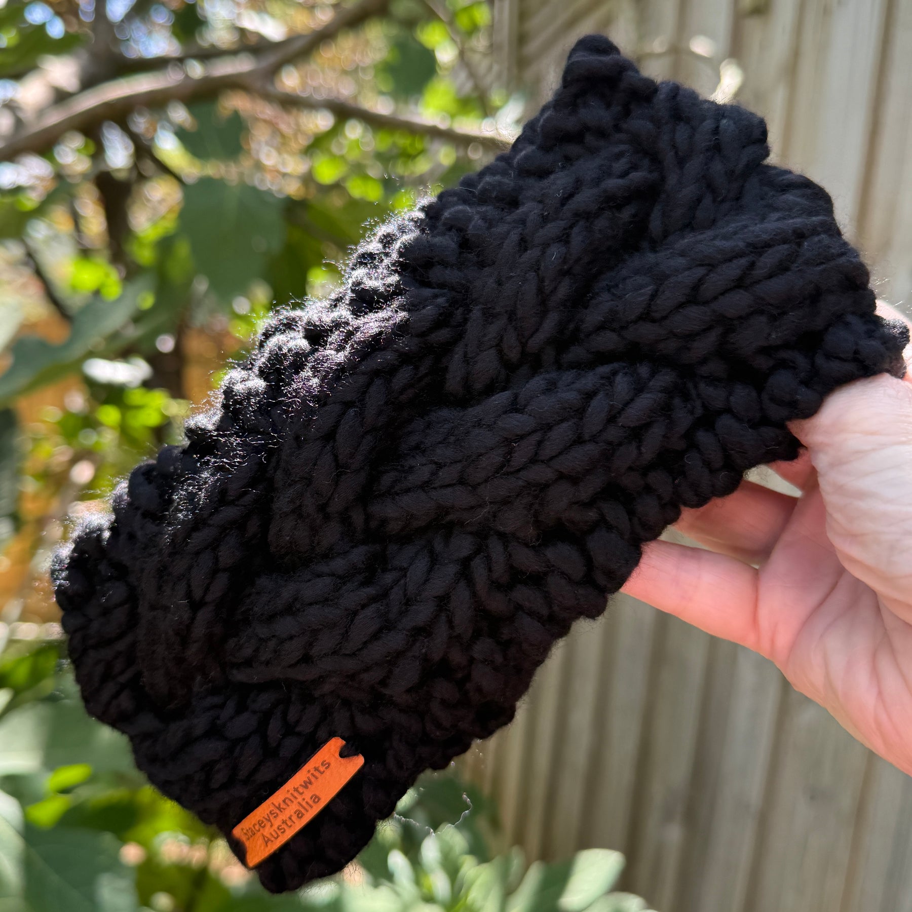 Black Merino Knitted Headband, Ladies Cable Headband