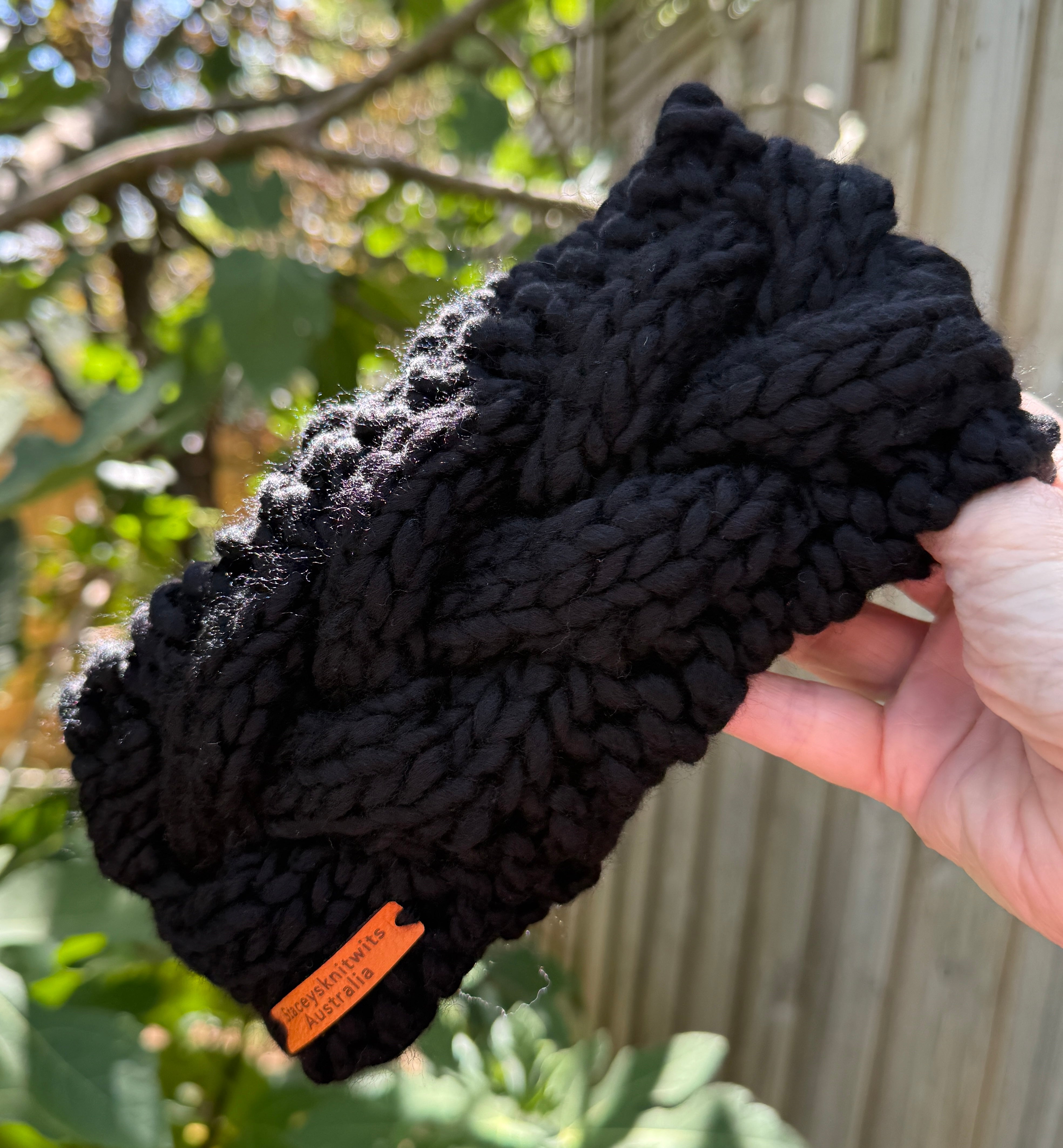 Black Merino Knitted Headband, Ladies Cable Headband