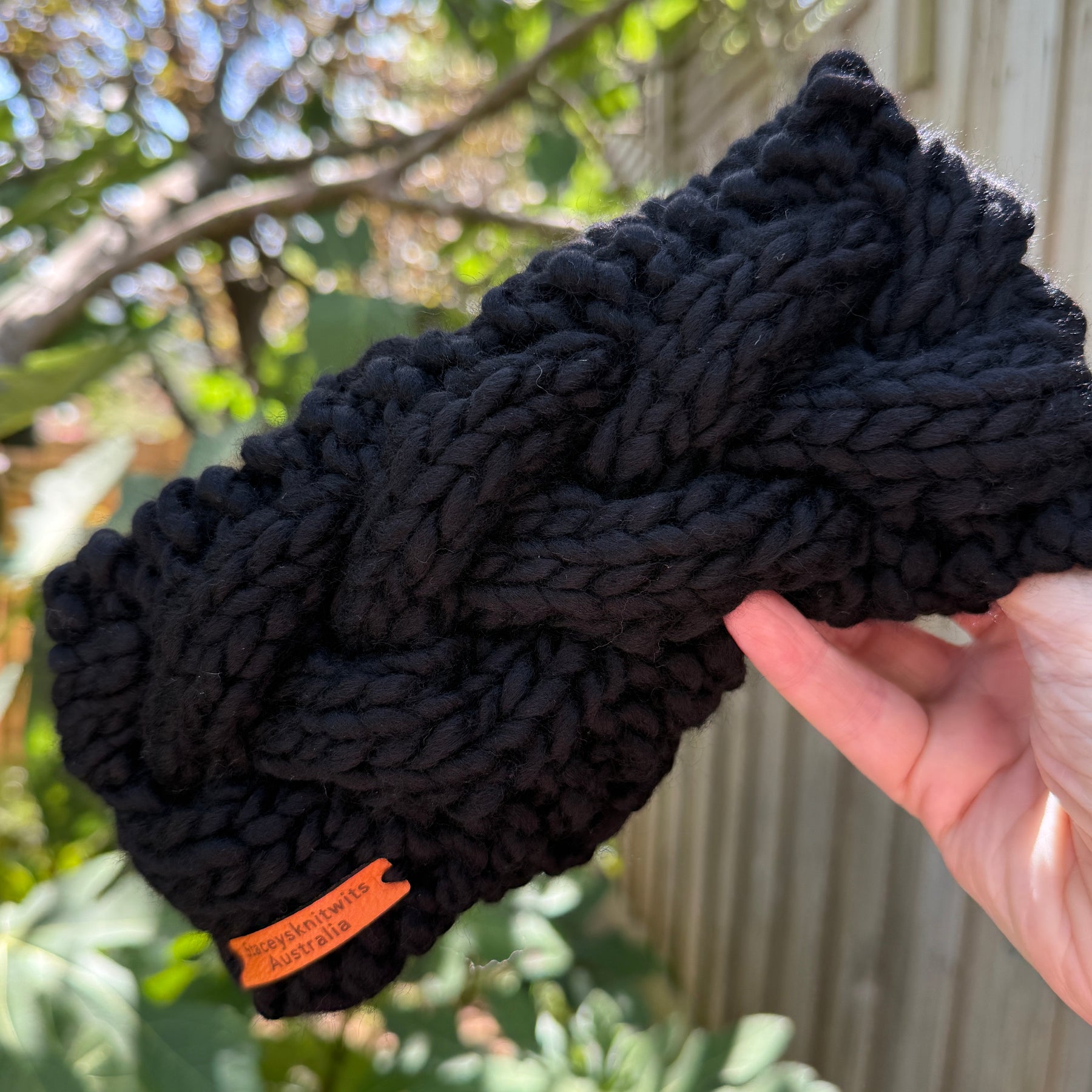 Black Merino Knitted Headband, Ladies Cable Headband