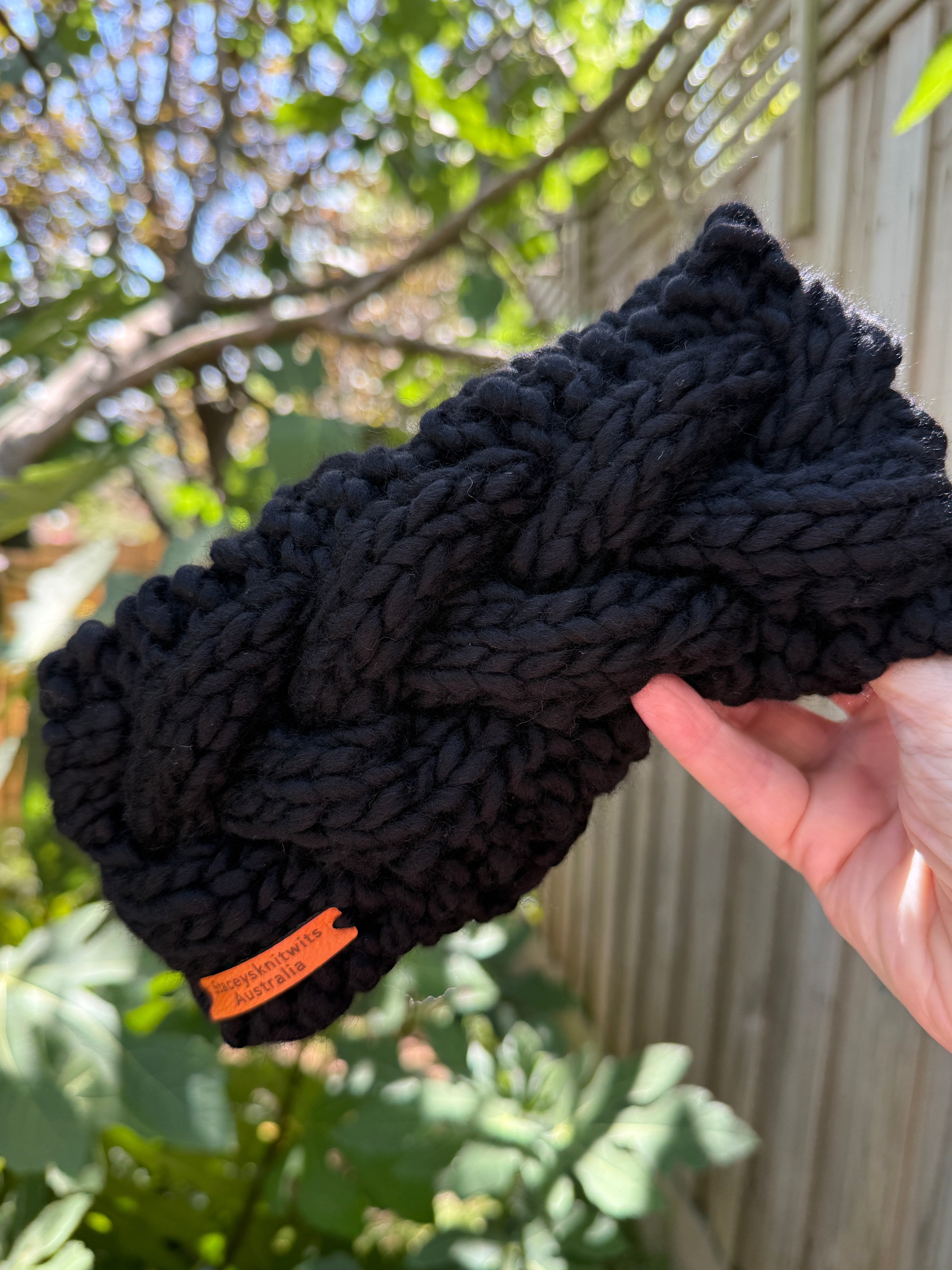 Black Merino Knitted Headband, Ladies Cable Headband