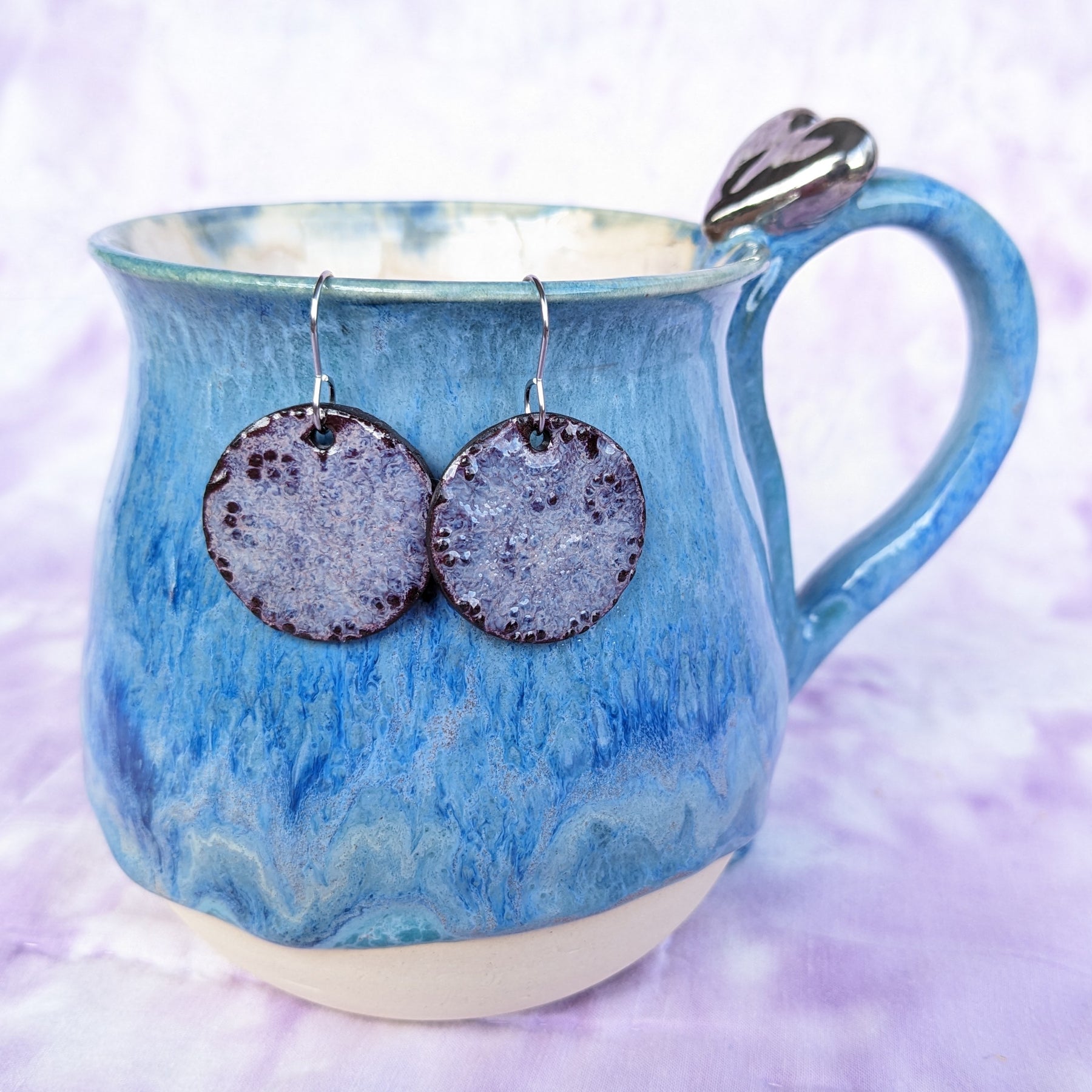 Violet Flowers Earrings. Lightweight, dangle, ceramic earrings.