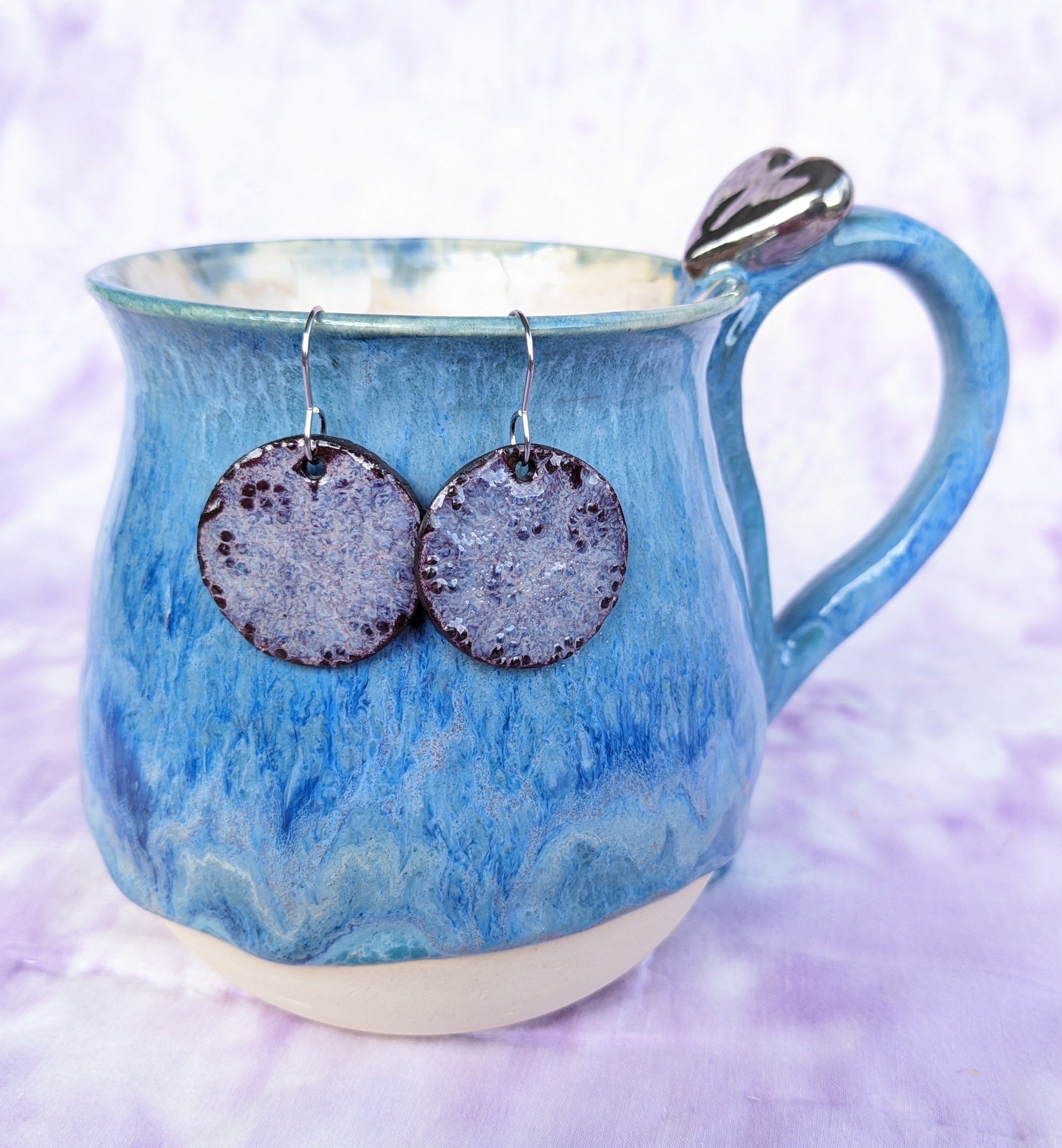 Violet Flowers Earrings. Lightweight, dangle, ceramic earrings.