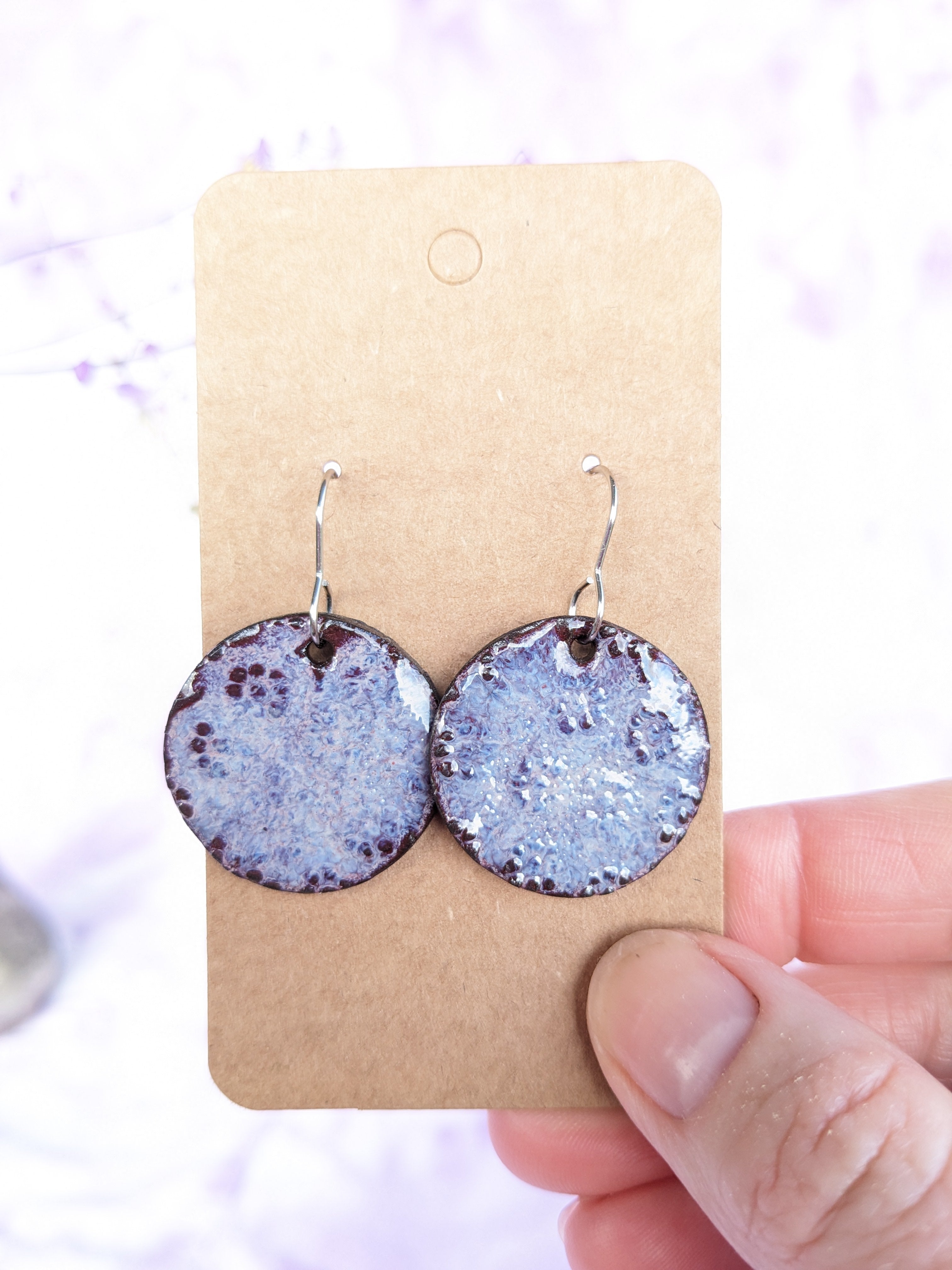 Violet Flowers Earrings. Lightweight, dangle, ceramic earrings.