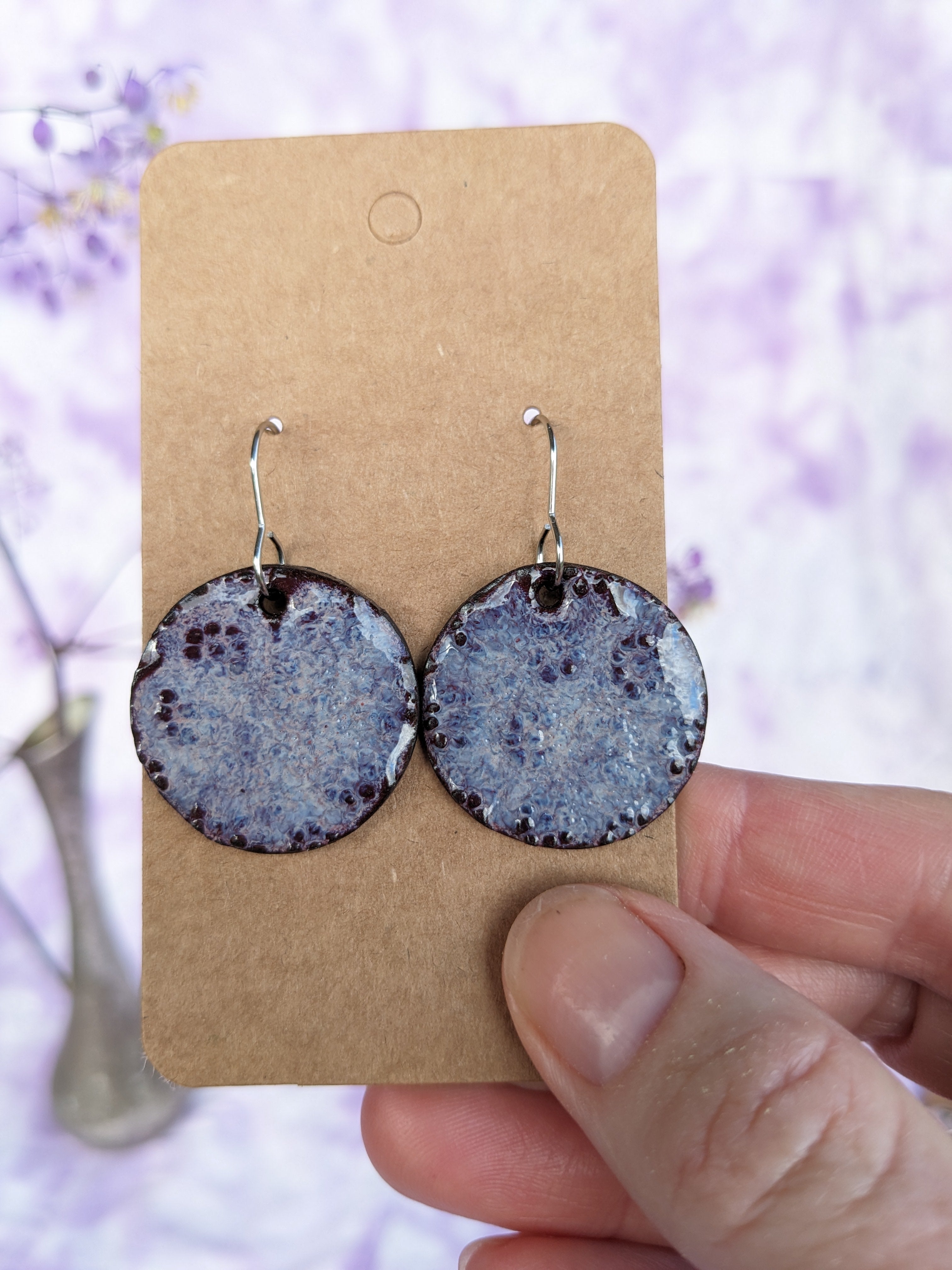 Violet Flowers Earrings. Lightweight, dangle, ceramic earrings.
