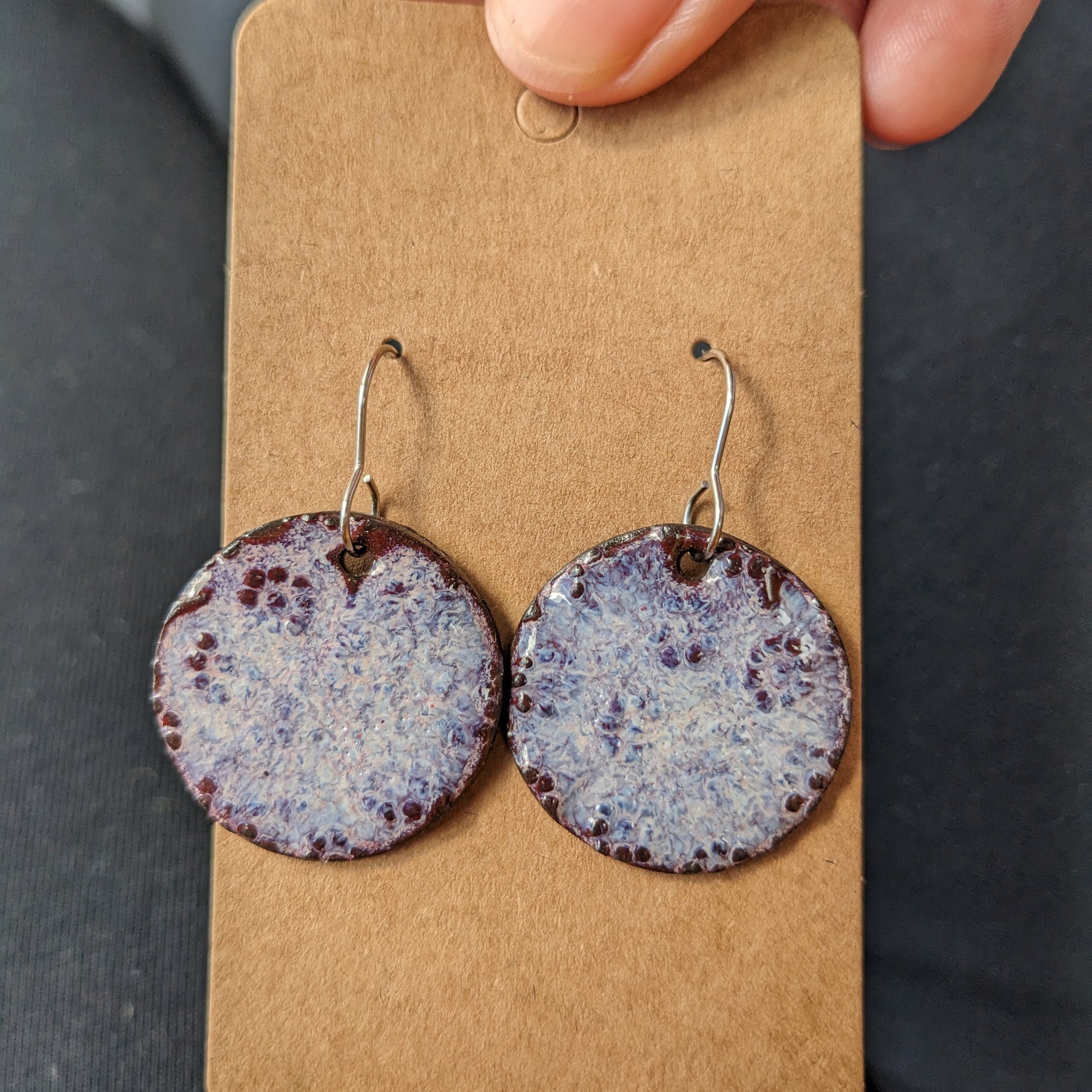 Violet Flowers Earrings. Lightweight, dangle, ceramic earrings.