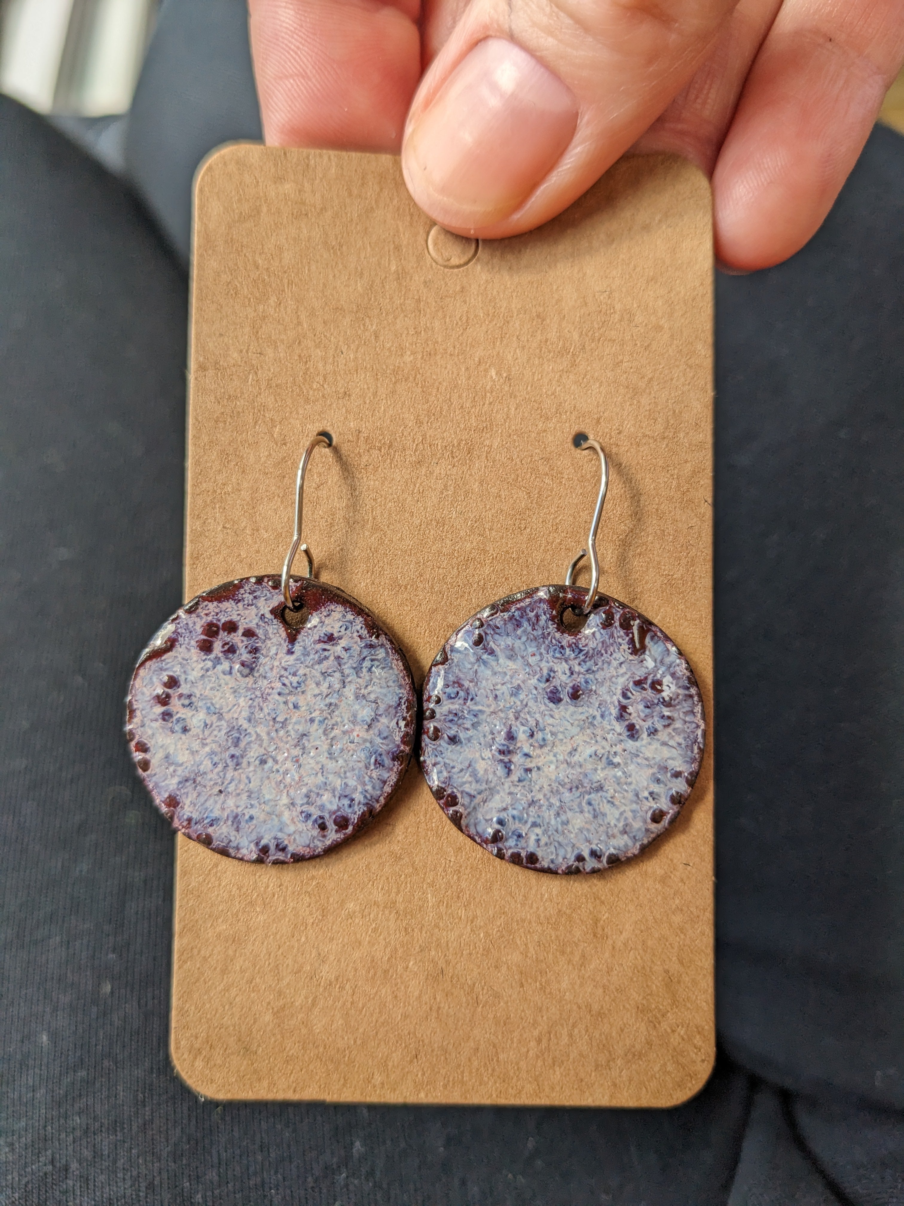 Violet Flowers Earrings. Lightweight, dangle, ceramic earrings.