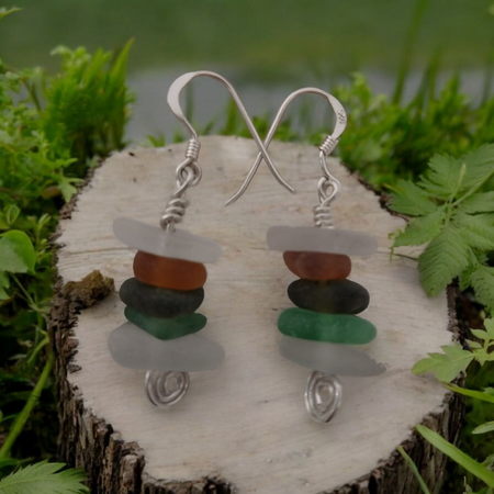 Seaglass Coil Sterling Silver Earrings