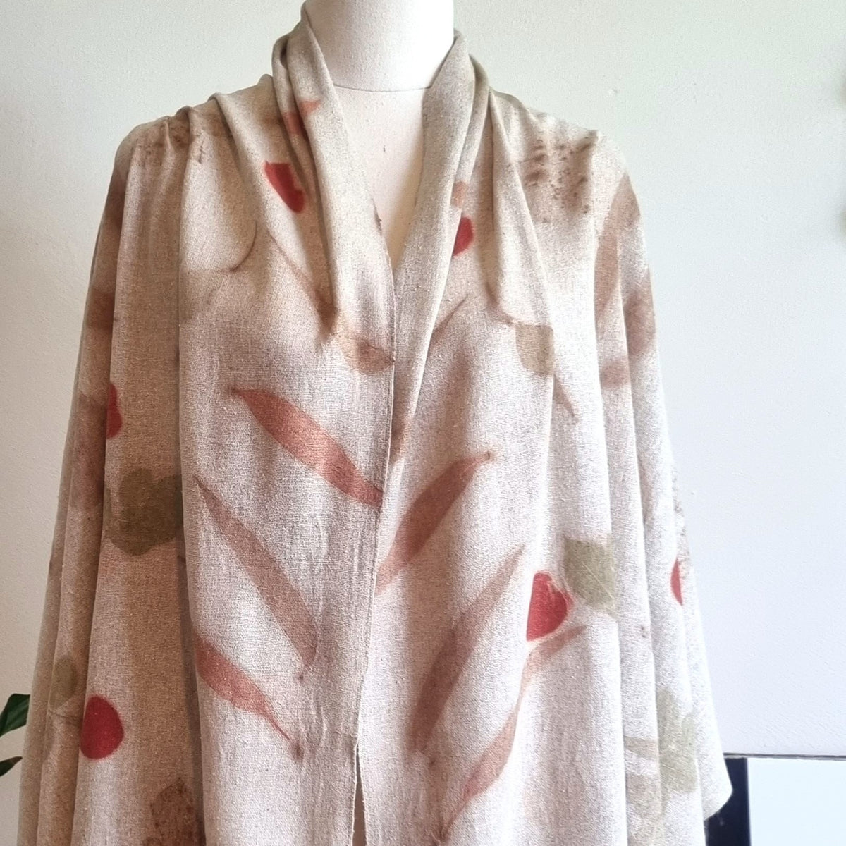 Raw Silk - Large Botanical Print Shawl- The Eloise