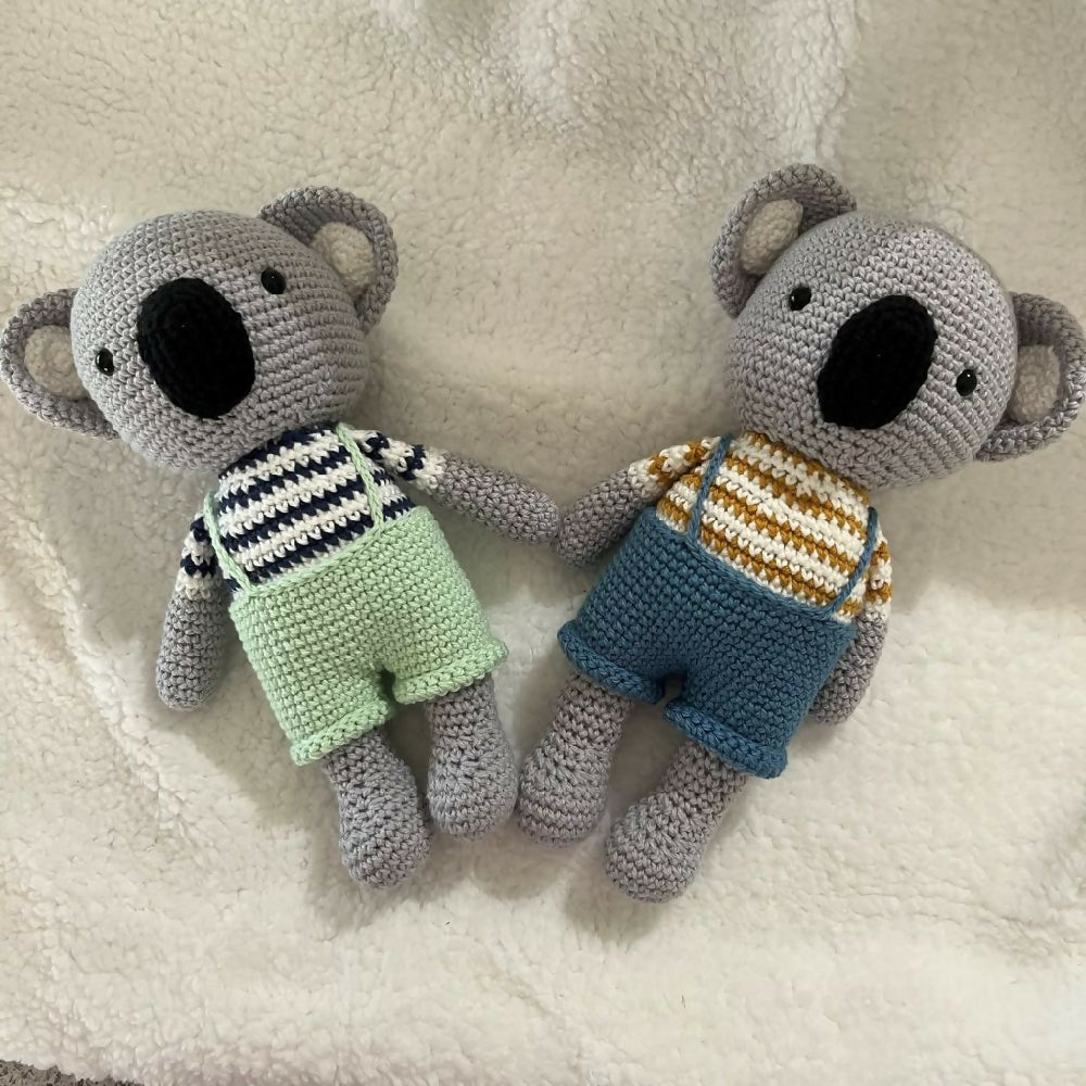 Crochet Koala in overalls soft toy