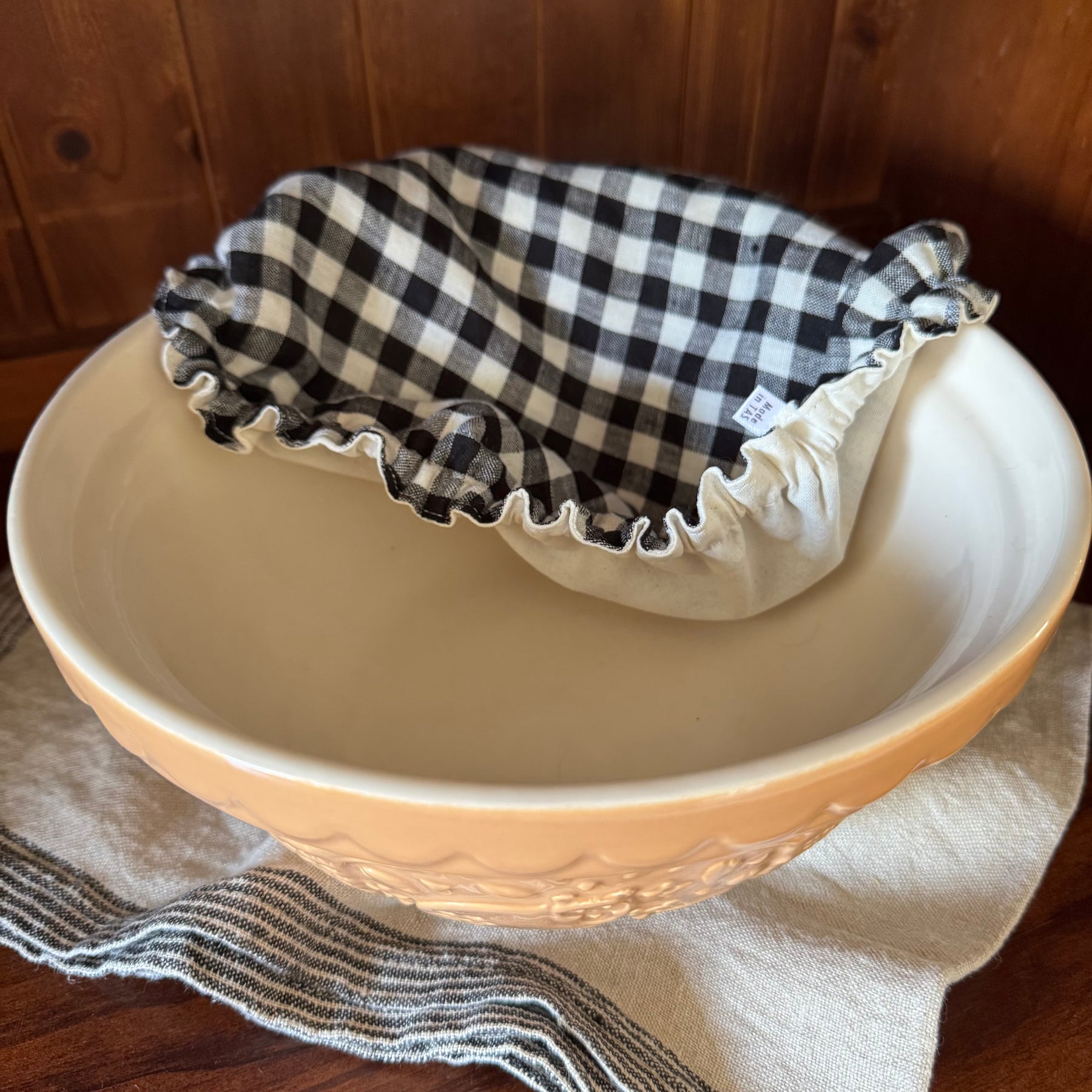 Black & White Linen Gingham Reversible Bowl Cover