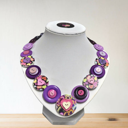 Button necklace - Purple Hearts