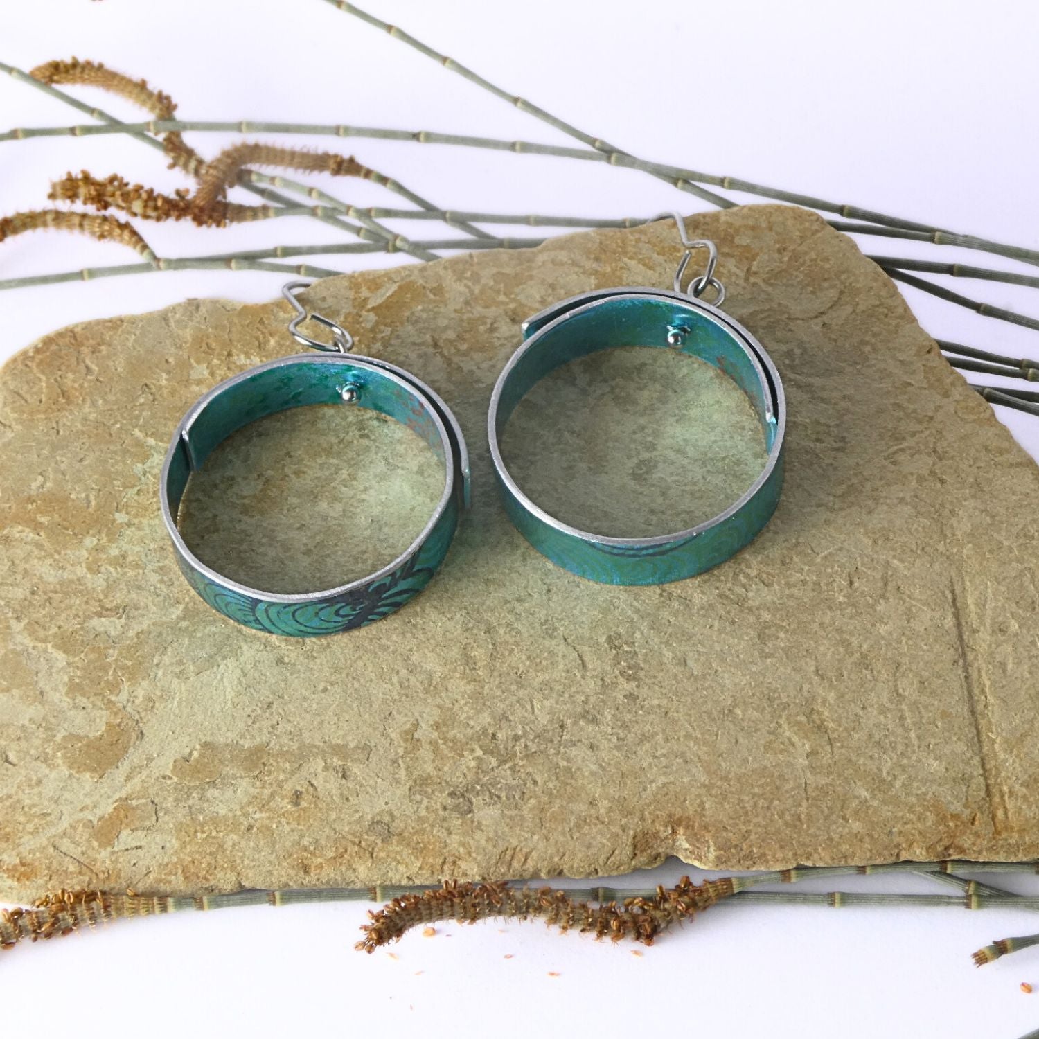 Anodised aluminium earrings hand printed Blue Cloud Collection