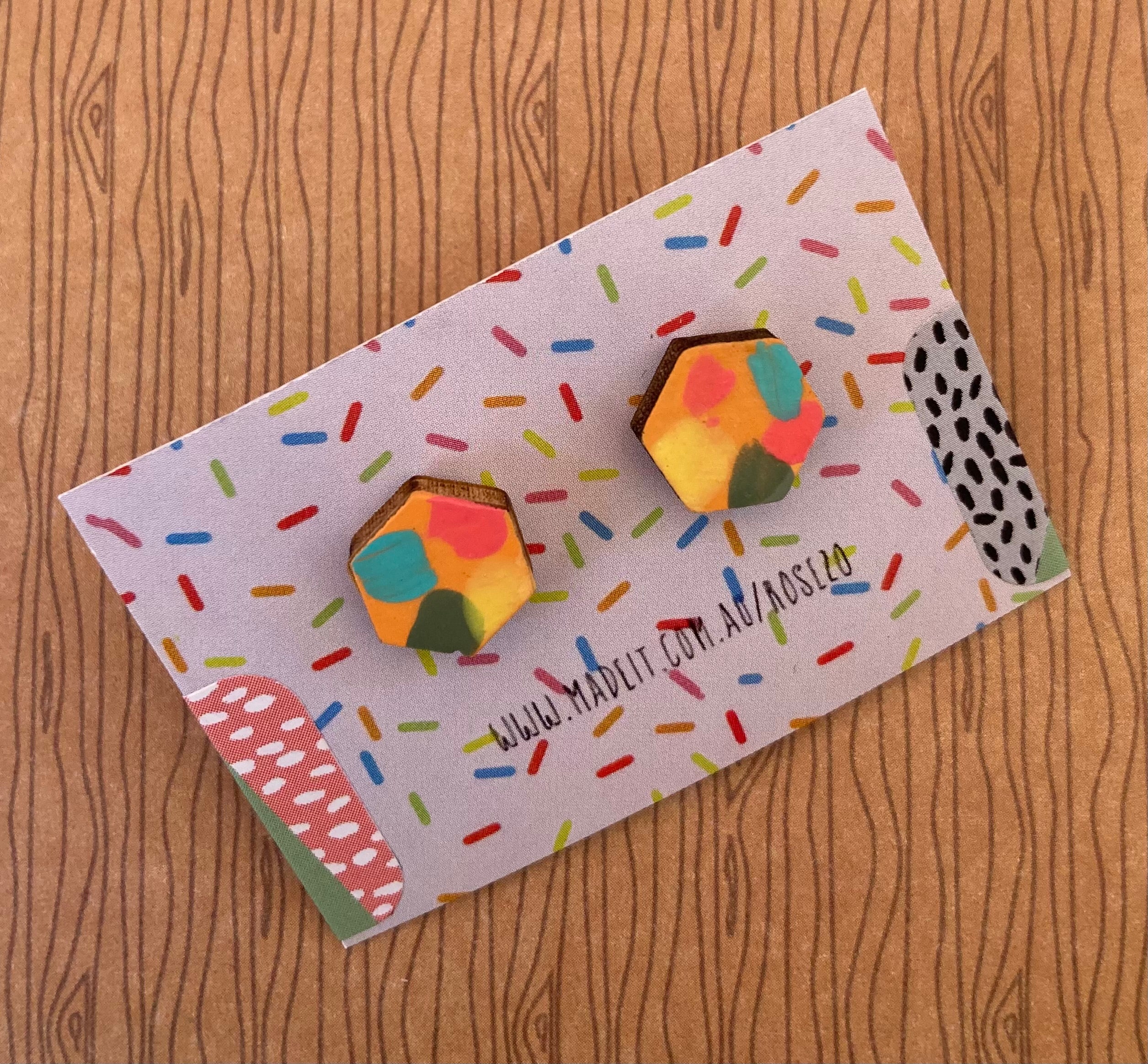 Hand painted hexagon studs