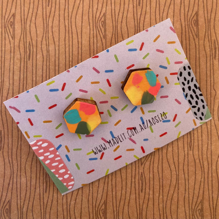 Hand painted hexagon studs