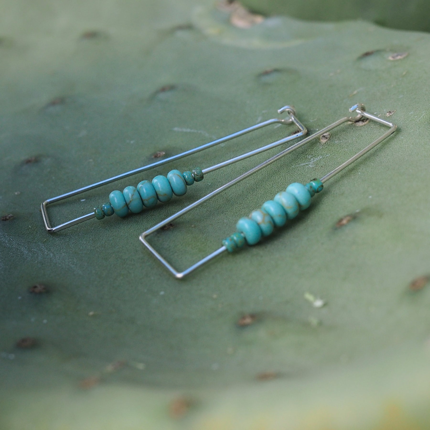 Handmade Rectangular hoop beaded earrings l Sterling Silver