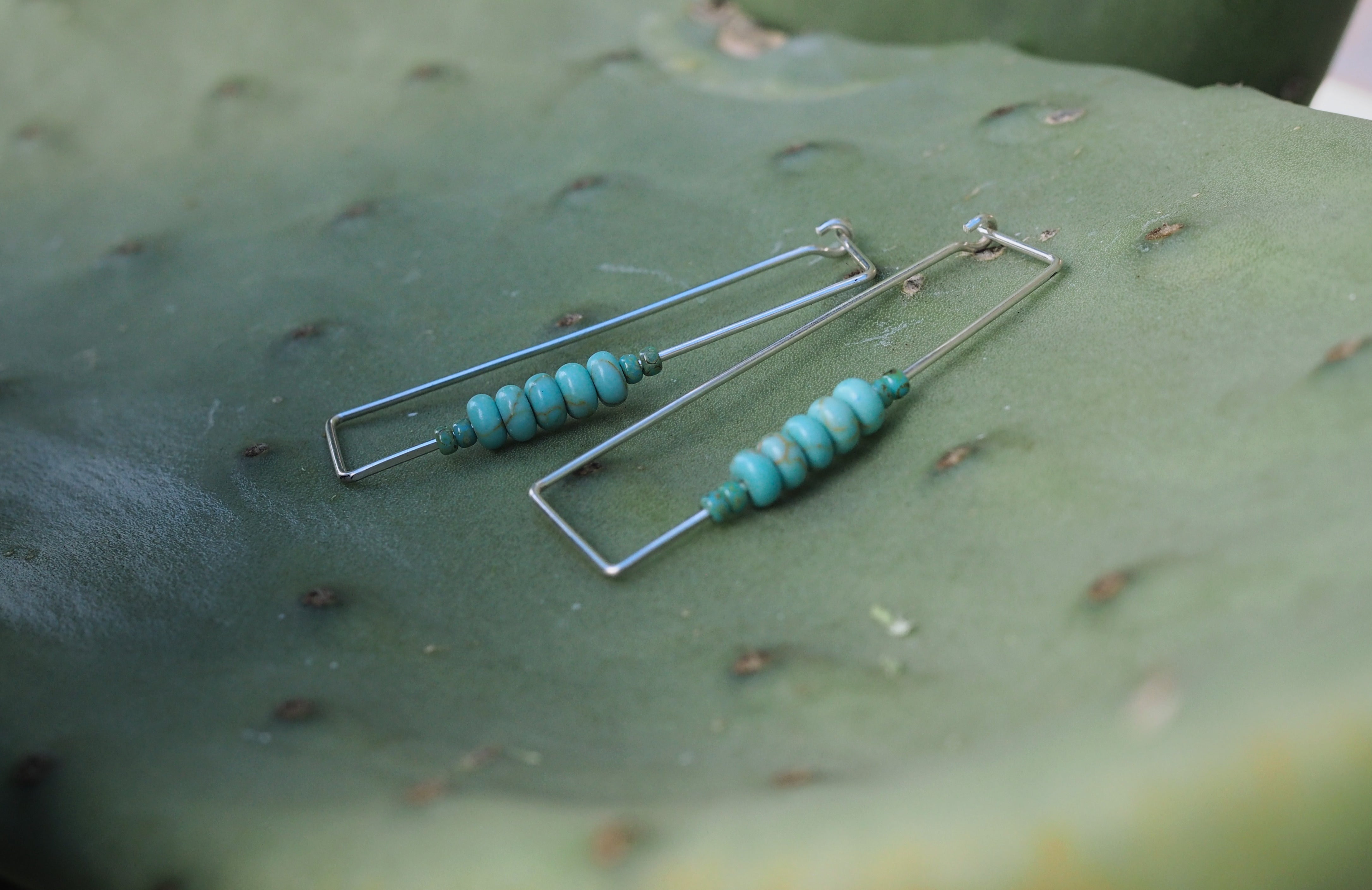 Handmade Rectangular hoop beaded earrings l Sterling Silver