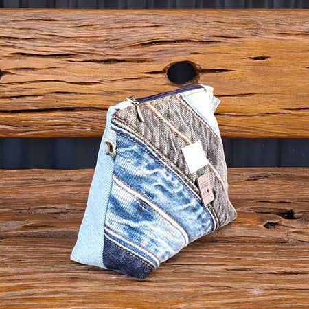 Faded Waistband Denim Make Up or Travel Pouch