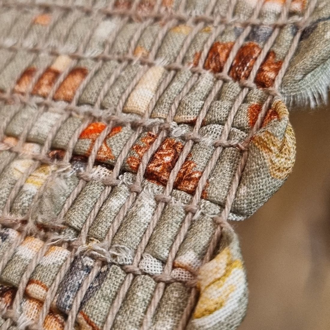 Handwoven mushroom print cotton fabric table runner