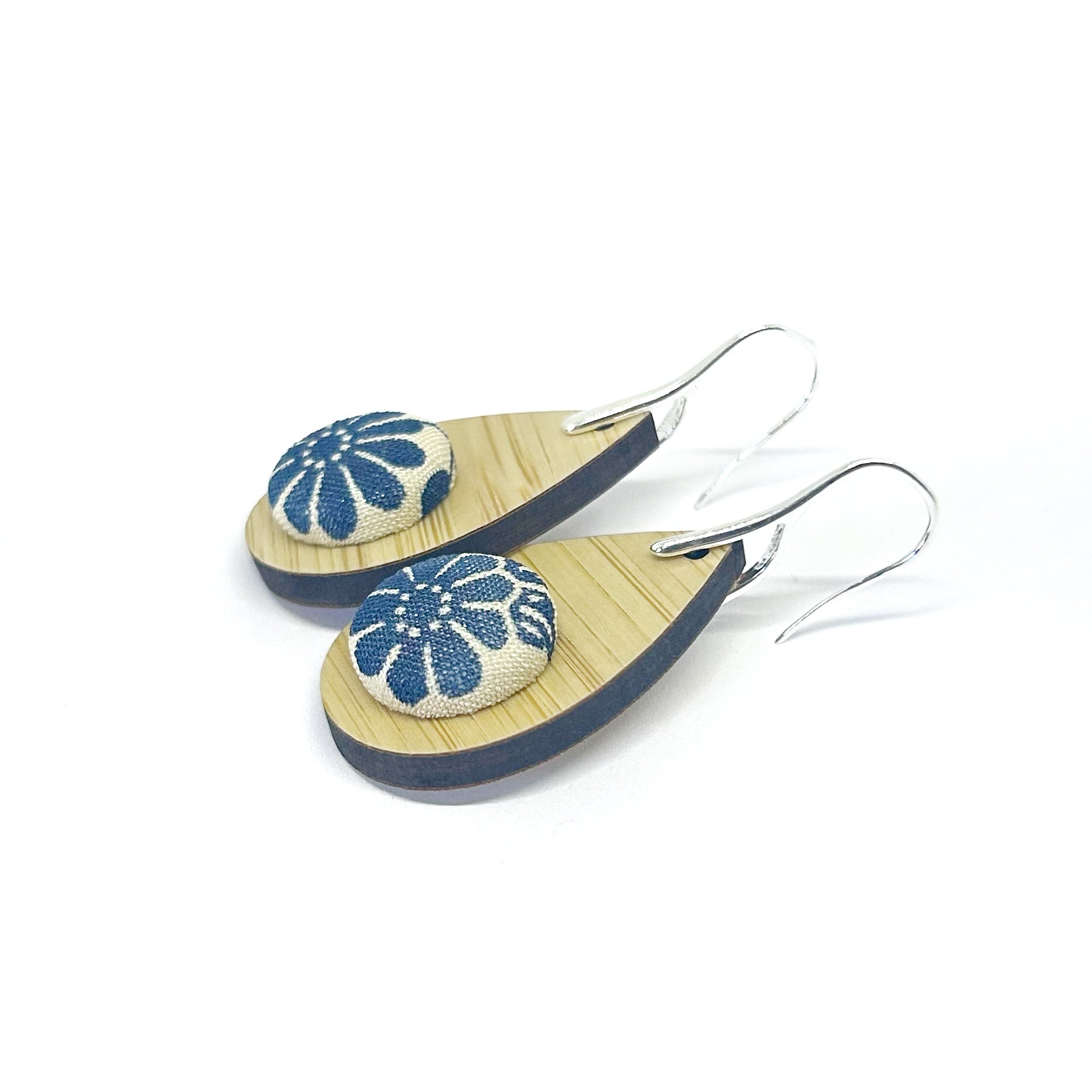 Kimono XL Tear Drop Earrings - Blue Daisy