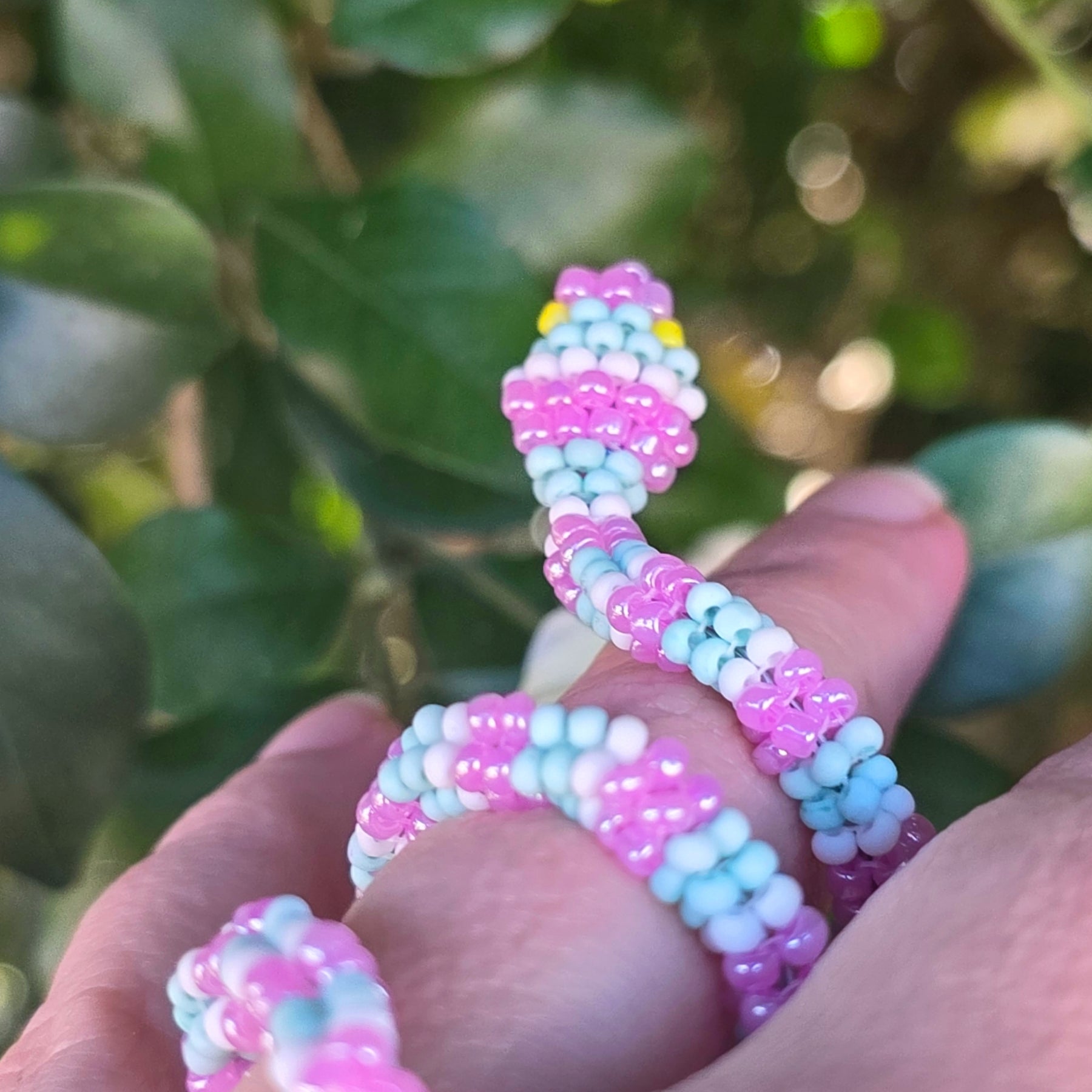 Flexible Beaded Snake Ring - Pastel Stripe