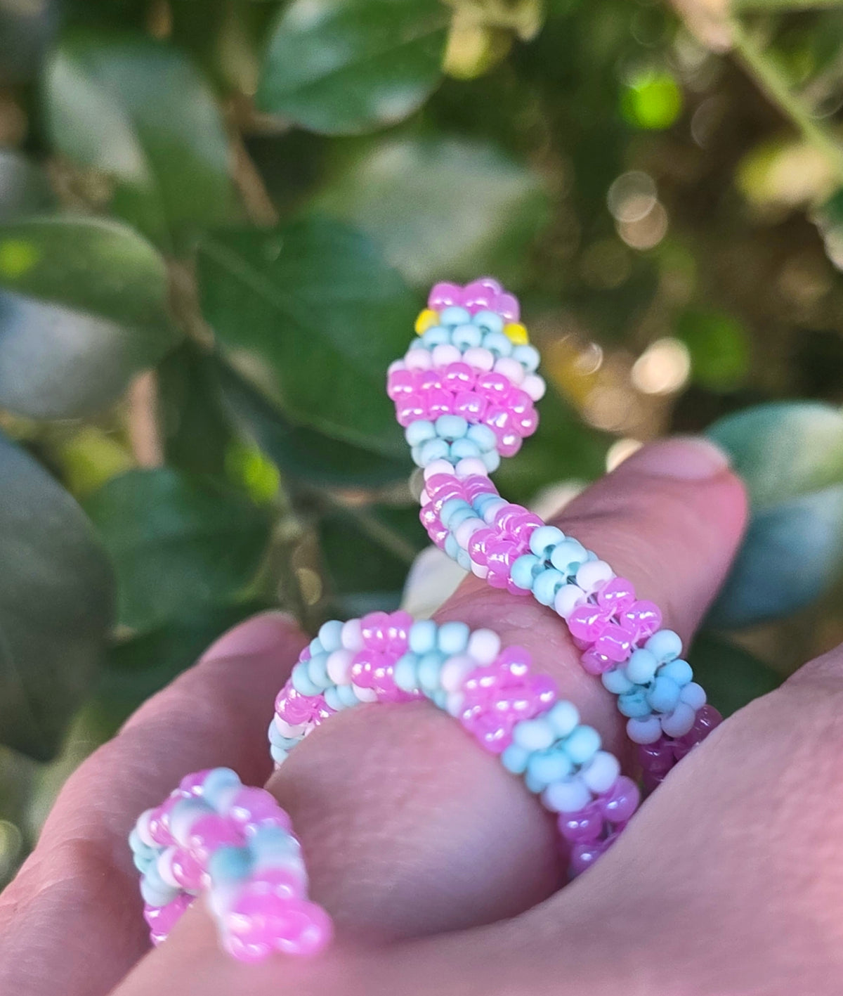 Flexible Beaded Snake Ring - Pastel Stripe