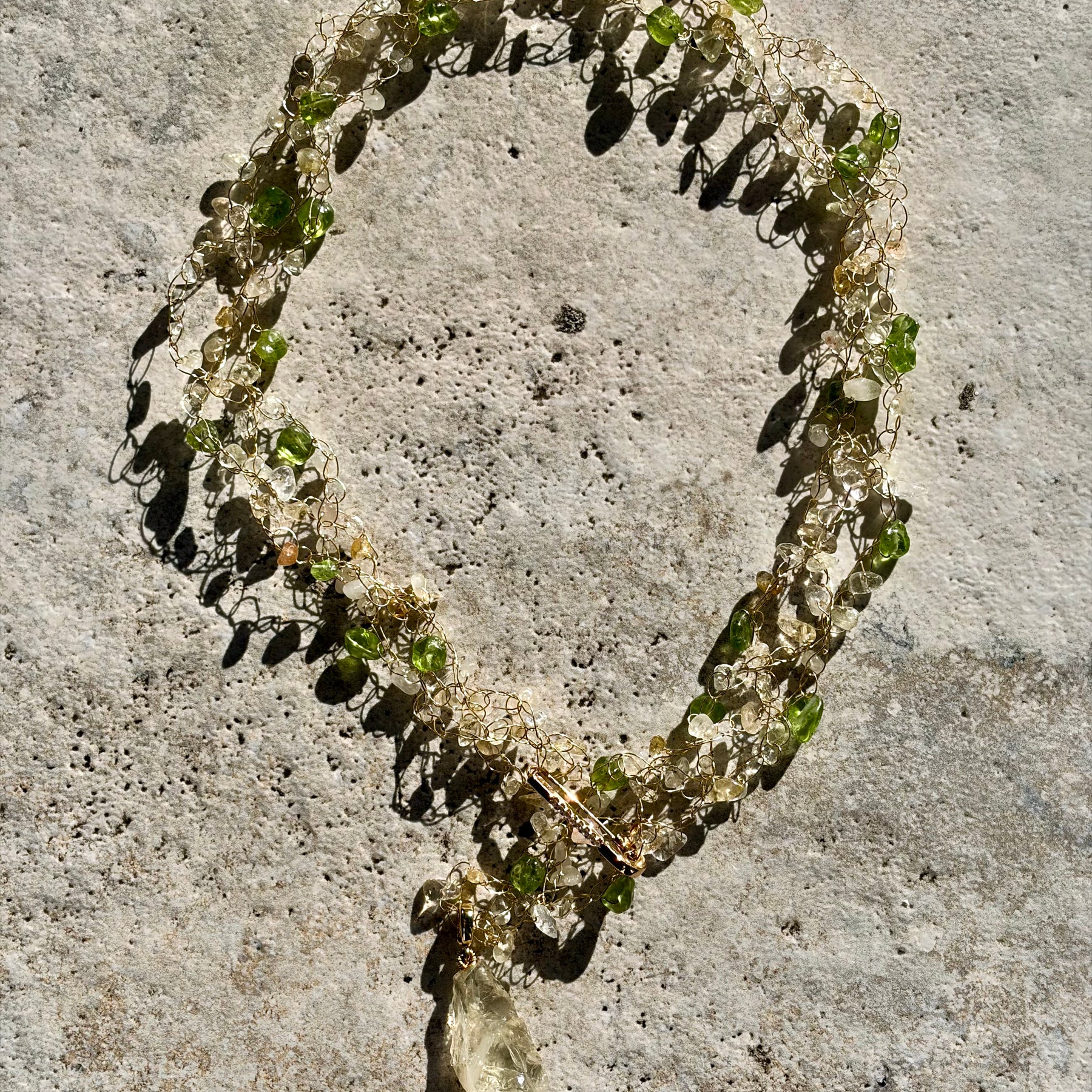 Spring Whisper crafted with natural Citrine and Peridot gemstones Necklace