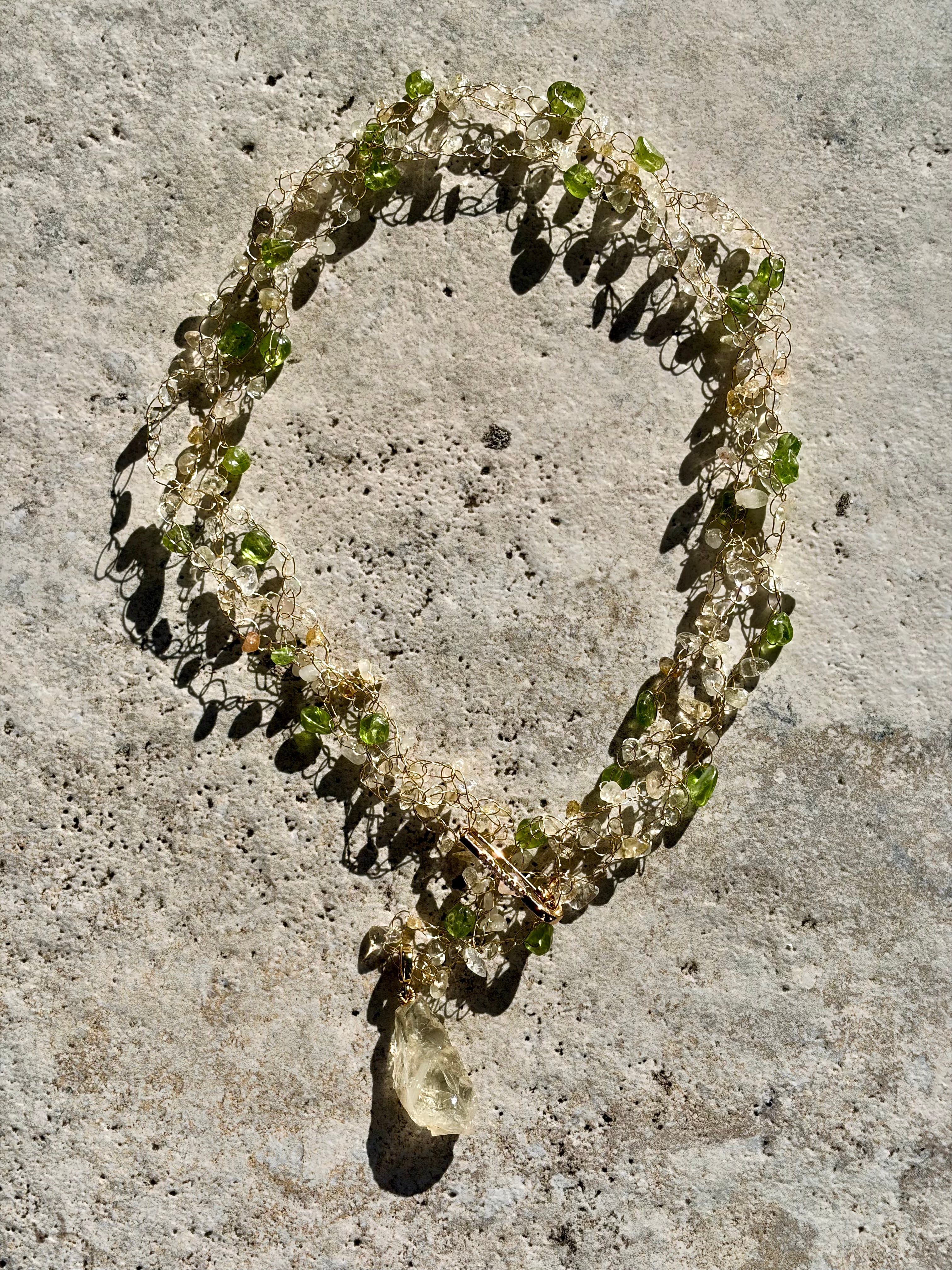 Spring Whisper crafted with natural Citrine and Peridot gemstones Necklace