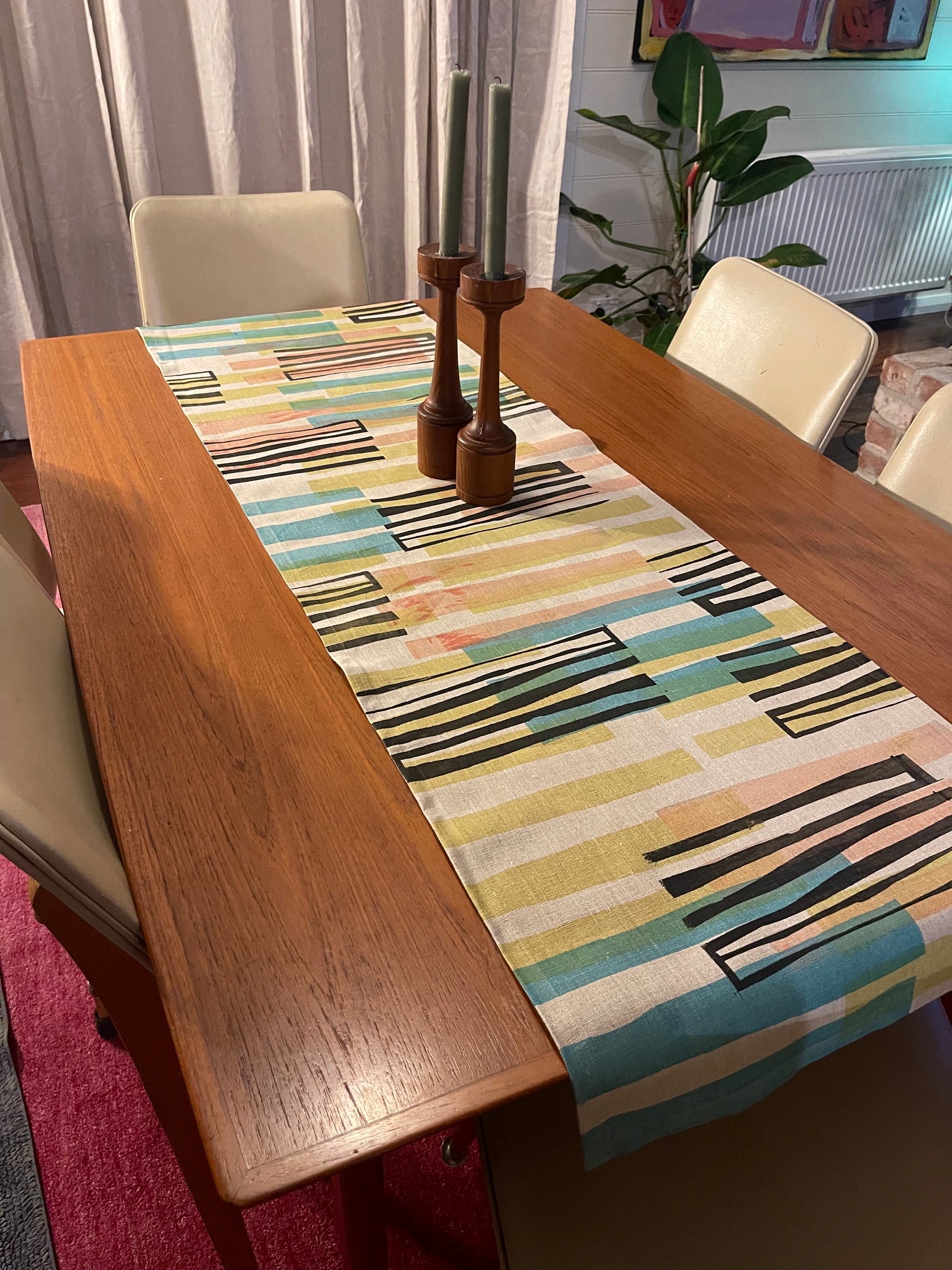Table runner - Turquoise lime and red stripes