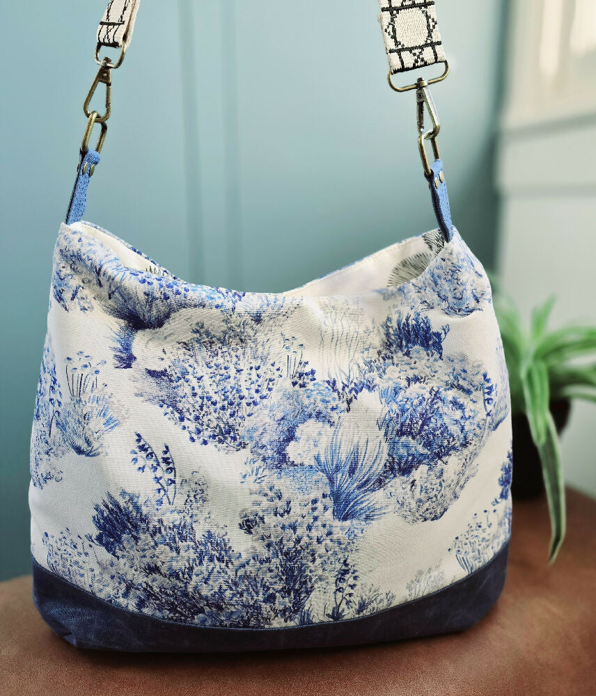Everyday slouchy hobo bag - blue & white floral