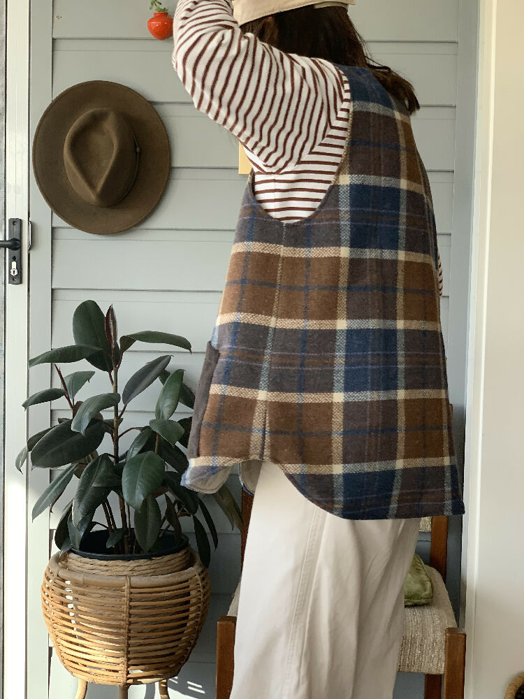 Check Wool Blanket Vest/ wool vest/ upcycled blanket vest/ size med/large