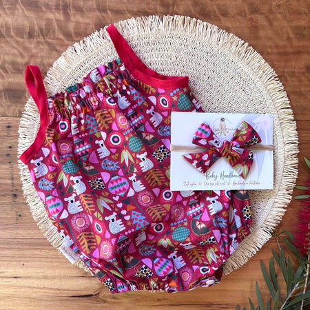 Christmas Baby Girl Romper and Headband Set - Red Koalas