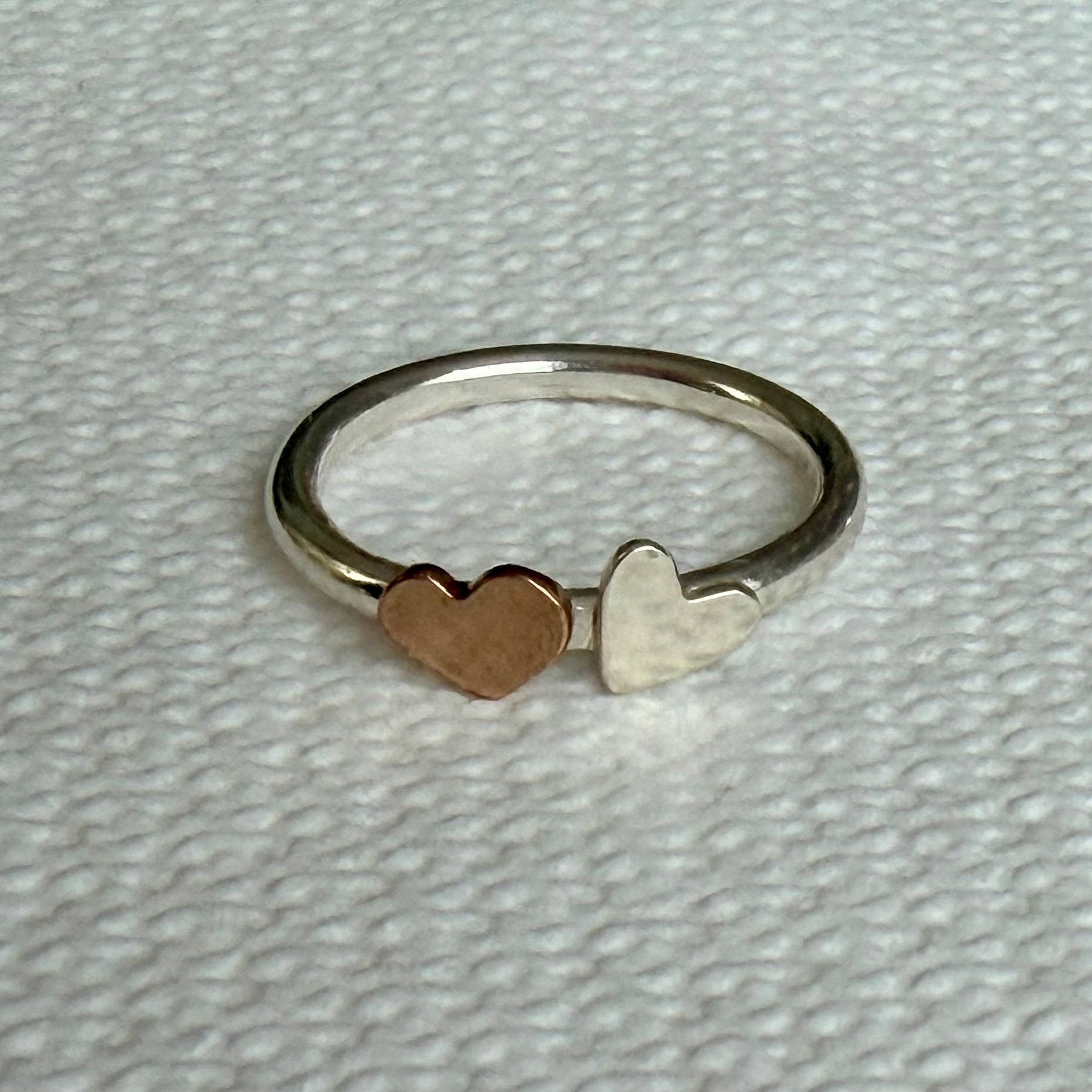 Two Hearts Ring Bronze and Sterling Silver