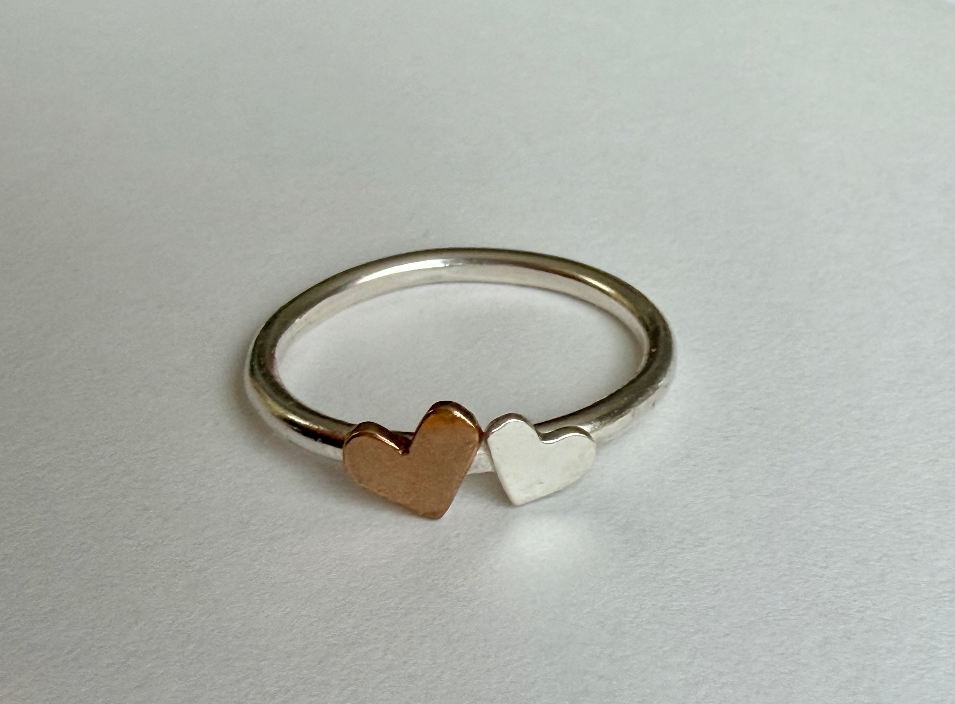 Two Hearts Ring Bronze and Sterling Silver